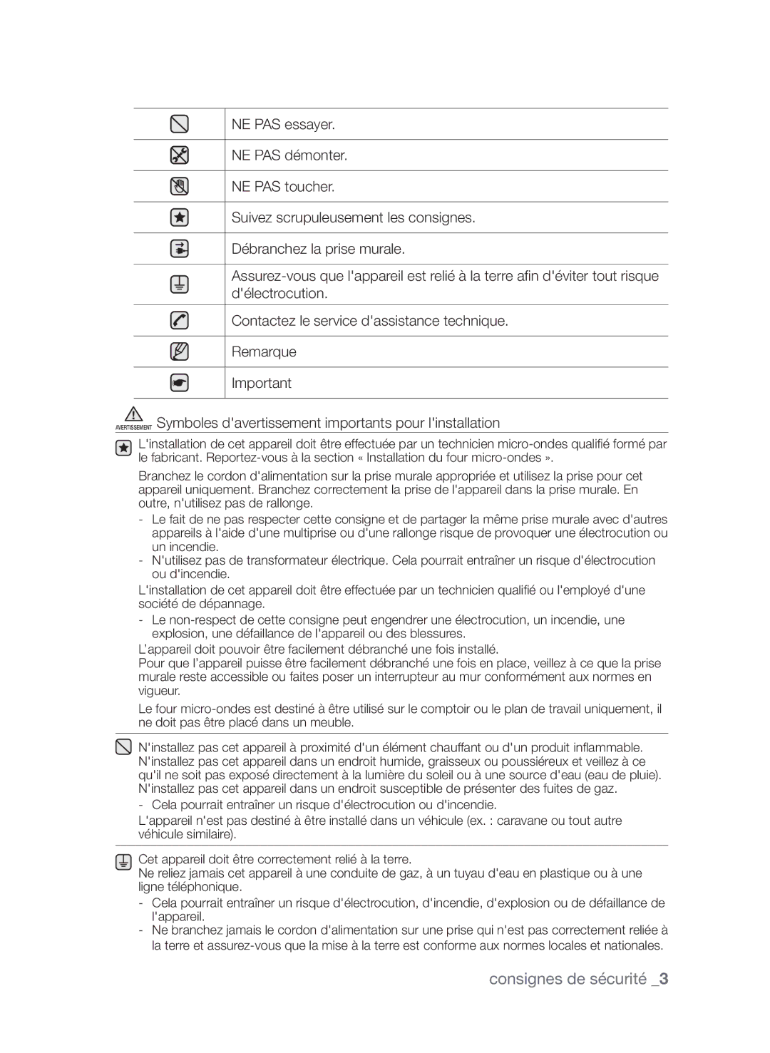 Samsung CP1370EST/XEF manual Consignes de sécurité 