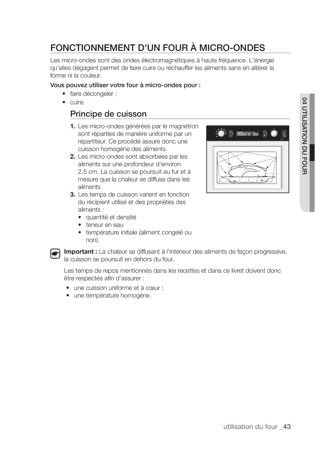 Samsung CP1370EST/XEF manual Fonctionnement dun four à micro-ondes, Principe de cuisson 