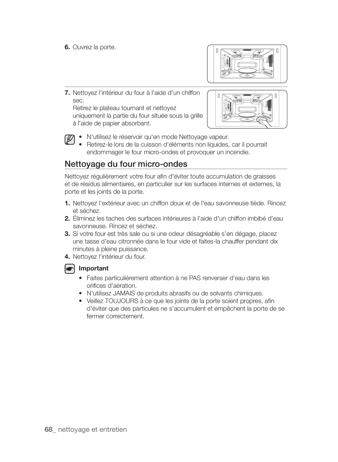 Samsung CP1370EST/XEF manual Nettoyage du four micro-ondes 