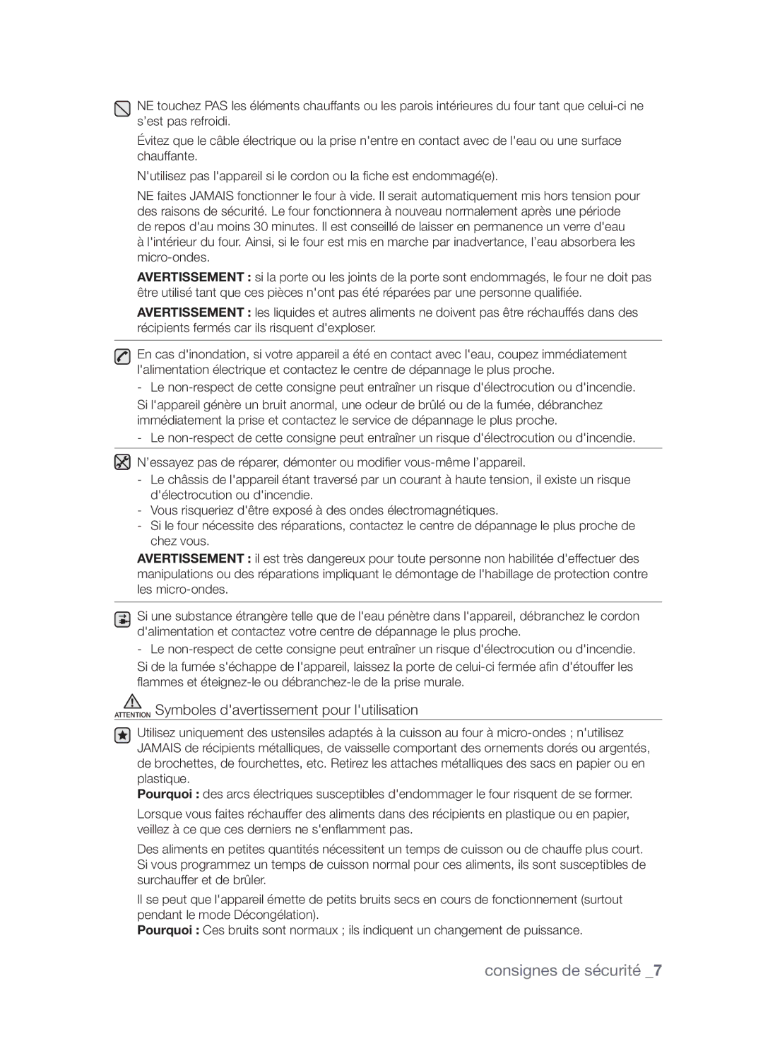 Samsung CP1370EST/XEF manual Consignes de sécurité 