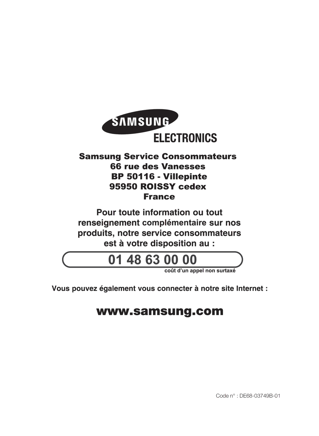 Samsung CP1370EST/XEF manual Code n DE68-03749B-01 