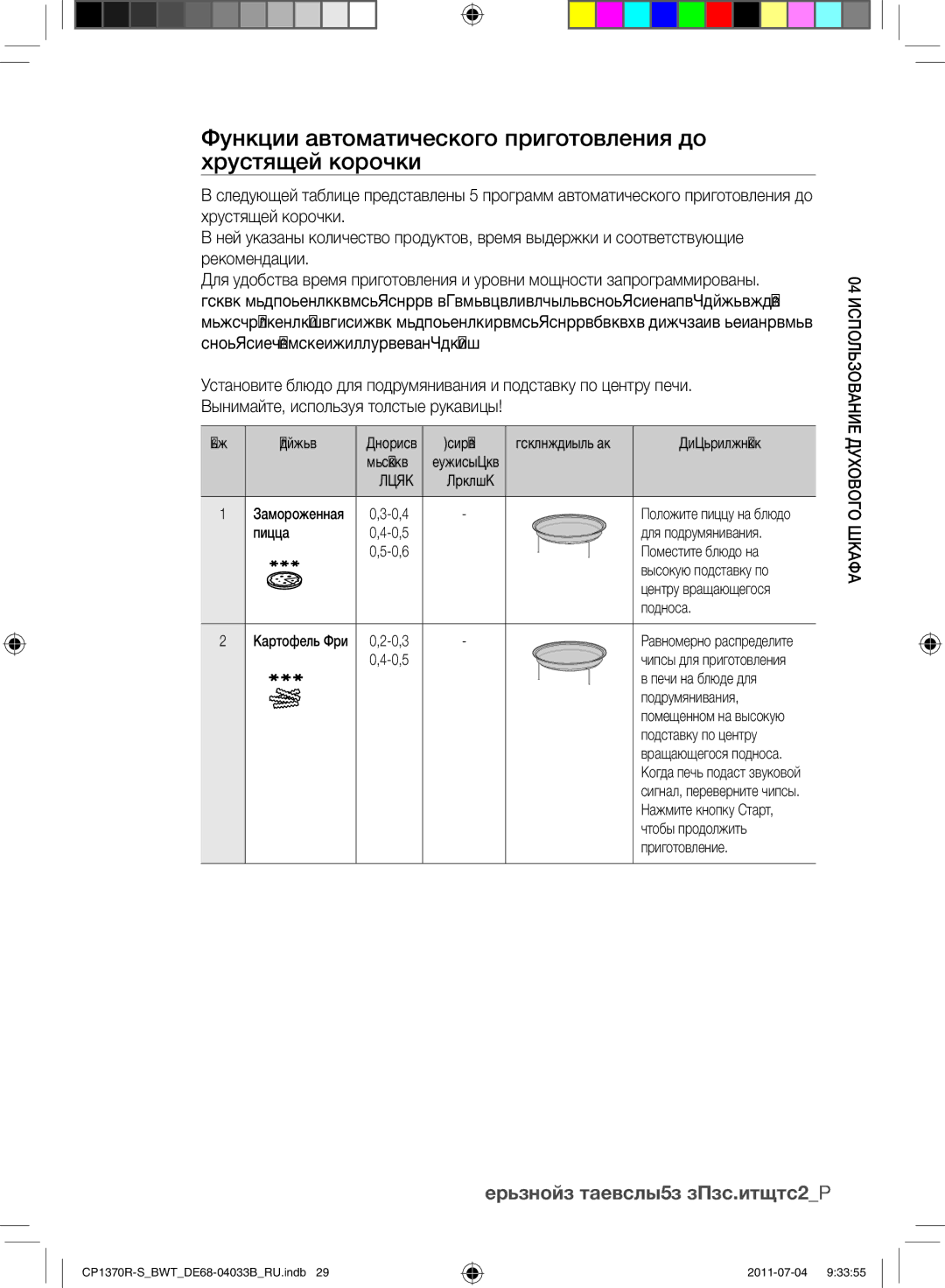 Samsung CP1370R-S/BWT manual Функции автоматического приготовления до хрустящей корочки 