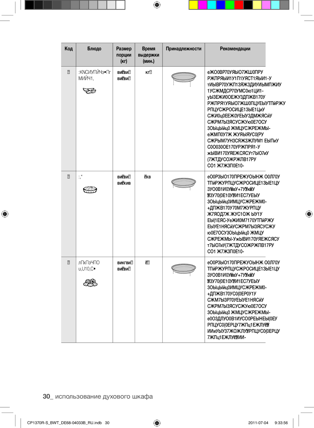 Samsung CP1370R-S/BWT manual 30 использование духового шкафа 