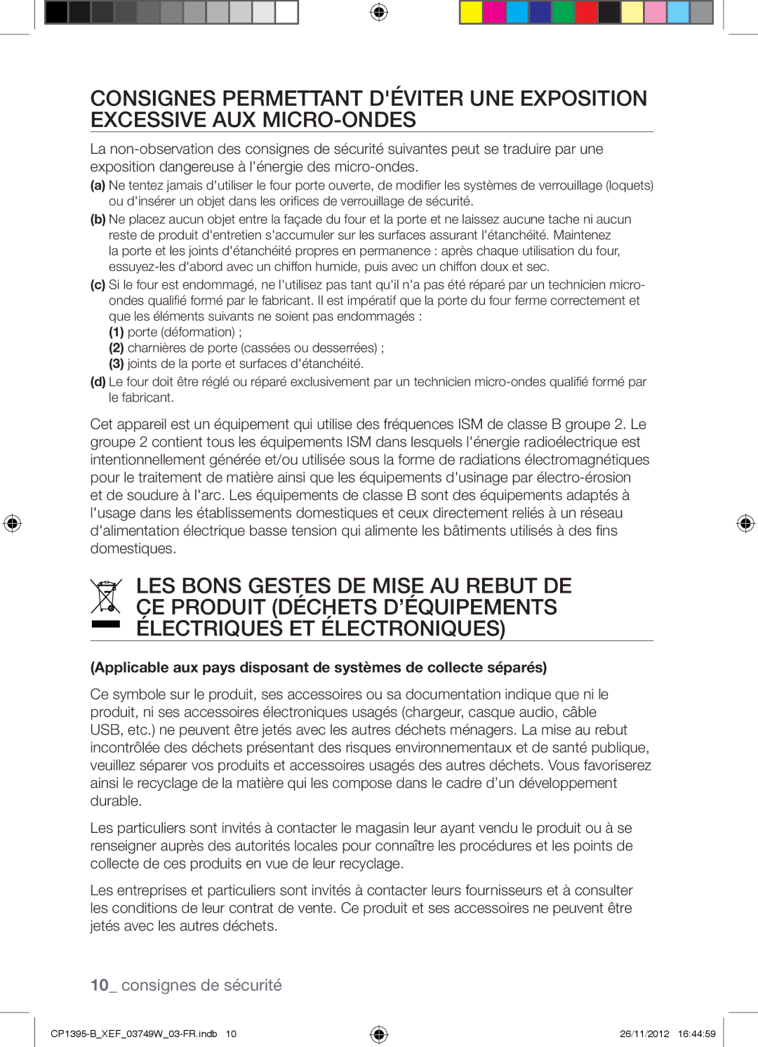 Samsung CP1395-B/XEF manual Consignes de sécurité 