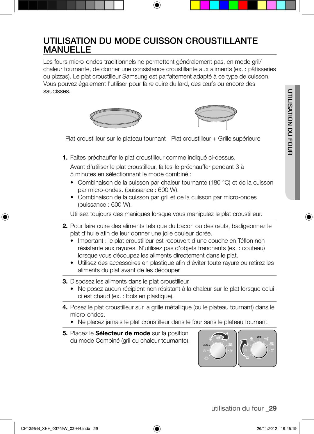 Samsung CP1395-B/XEF manual Utilisation DU Mode Cuisson Croustillante Manuelle 