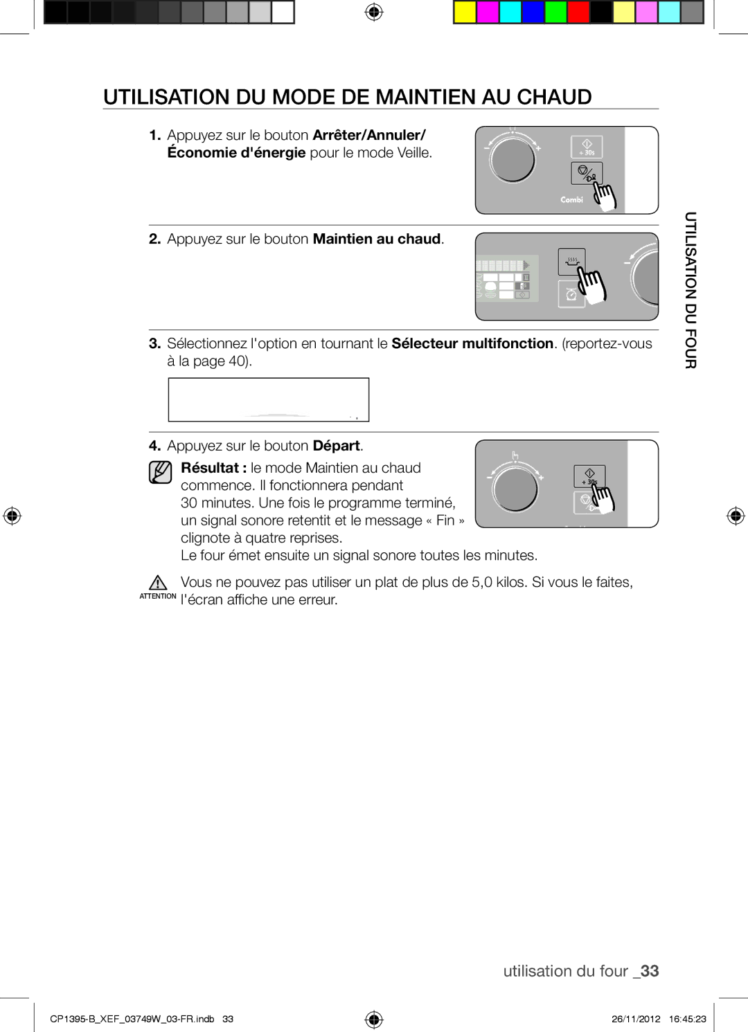 Samsung CP1395-B/XEF manual Utilisation DU Mode DE Maintien AU Chaud 