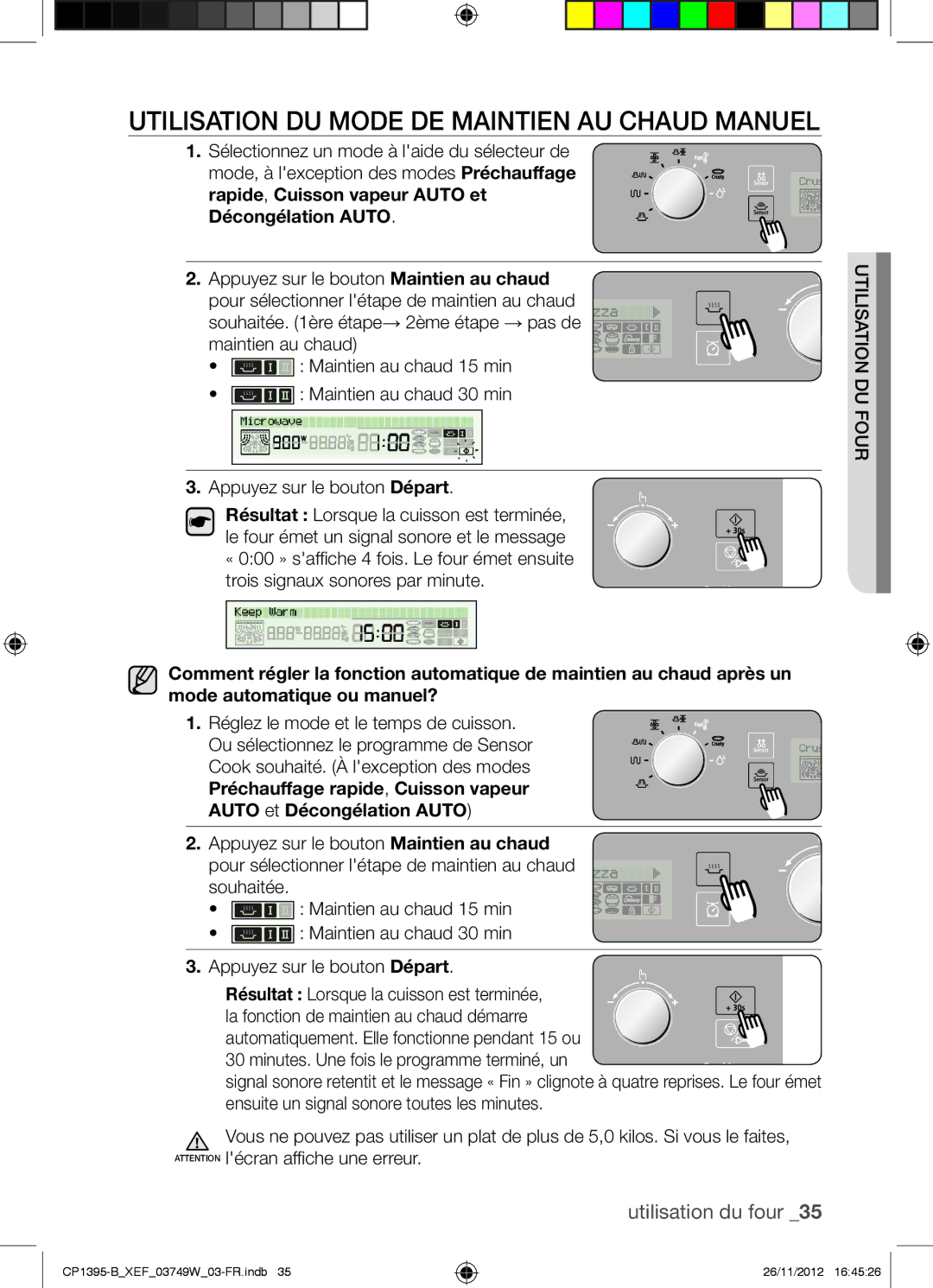 Samsung CP1395-B/XEF manual Utilisation DU Mode DE Maintien AU Chaud Manuel 