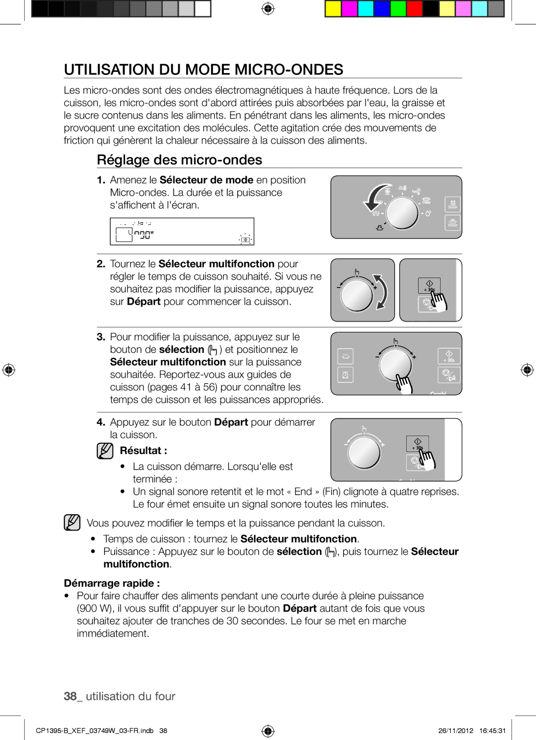 Samsung CP1395-B/XEF manual Utilisation DU Mode MICRO-ONDES, Réglage des micro-ondes, Résultat, Démarrage rapide 