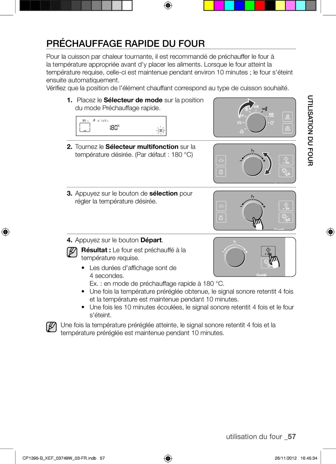 Samsung CP1395-B/XEF manual Préchauffage Rapide DU Four 