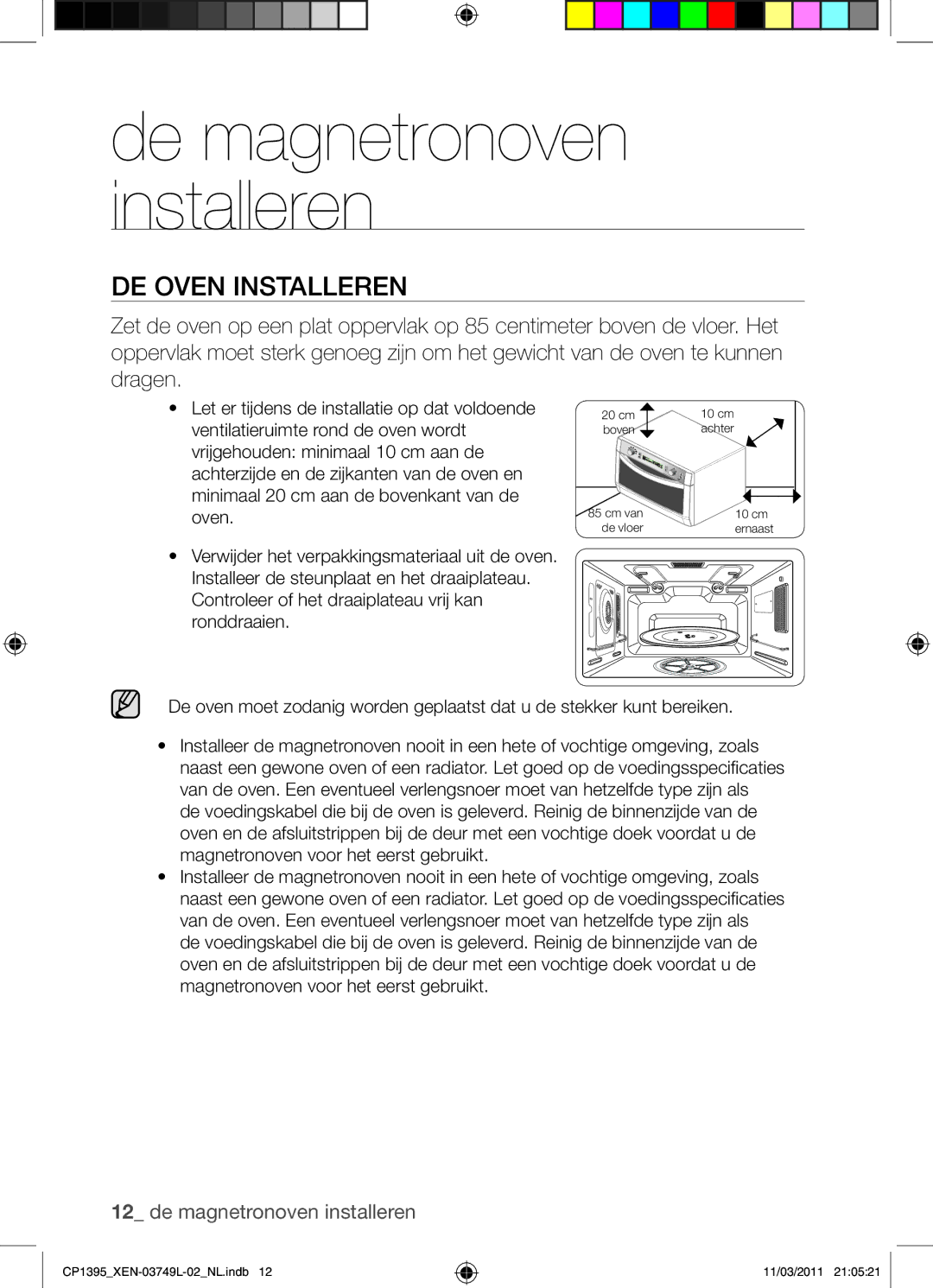 Samsung CP1395-S/XEN manual De magnetronoven installeren, De oven installeren 