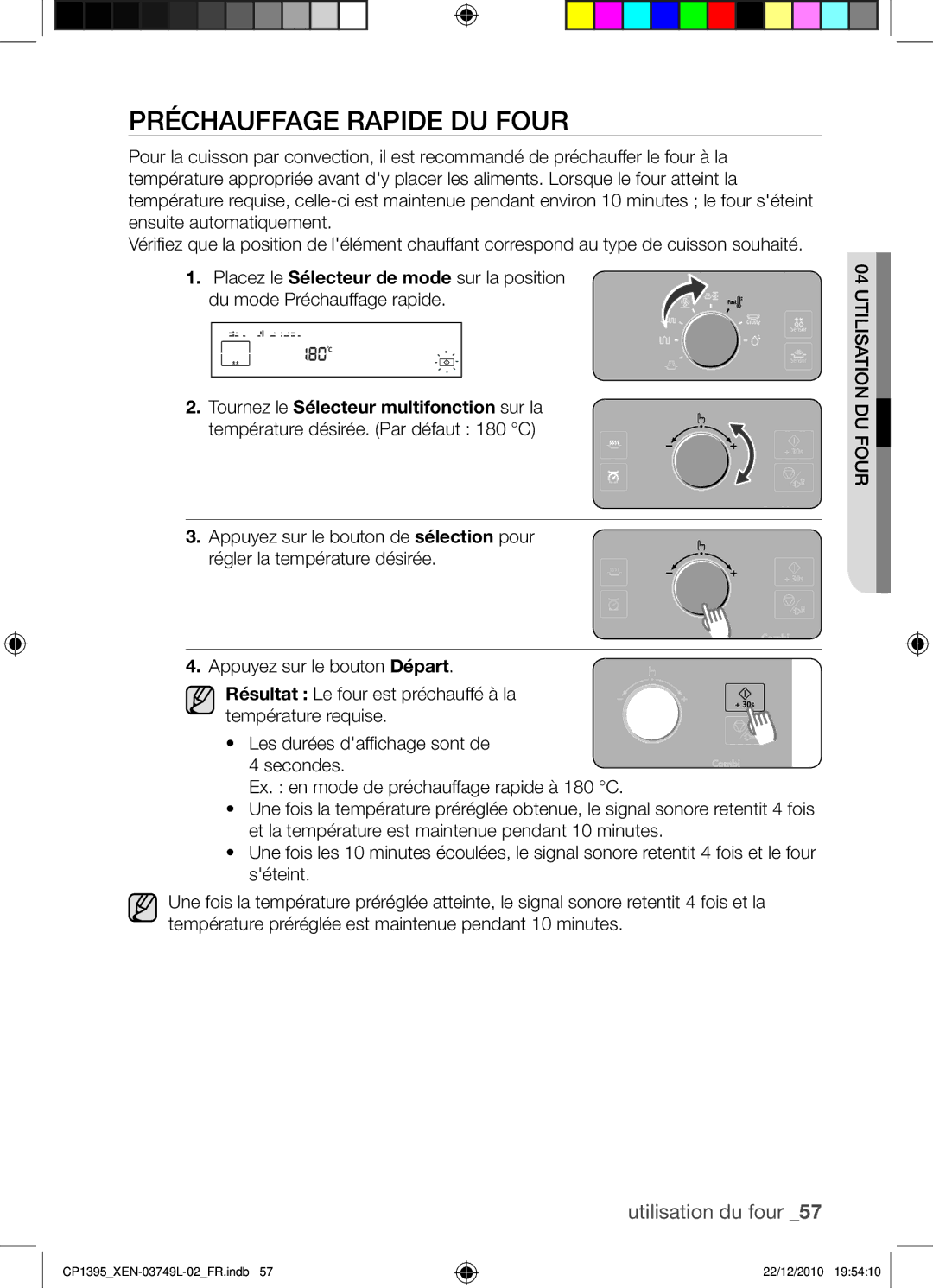 Samsung CP1395-S/XEN manual Préchauffage rapide du four 