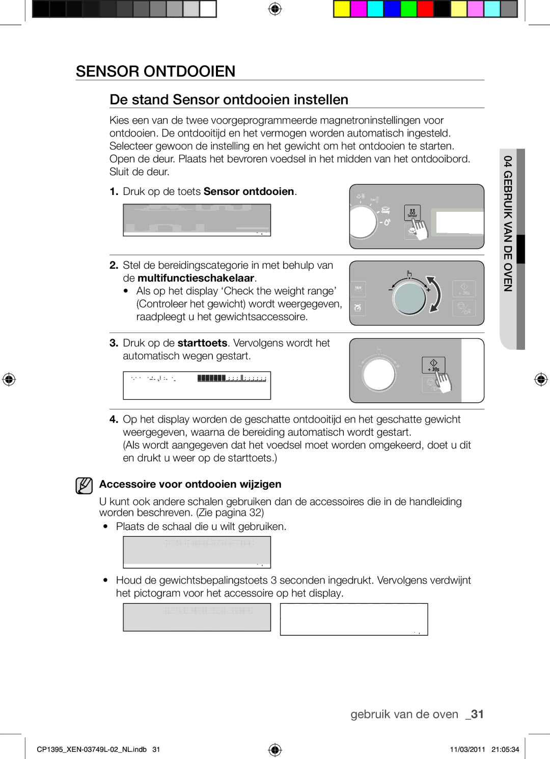 Samsung CP1395-S/XEN manual De stand Sensor ontdooien instellen, De multifunctieschakelaar 