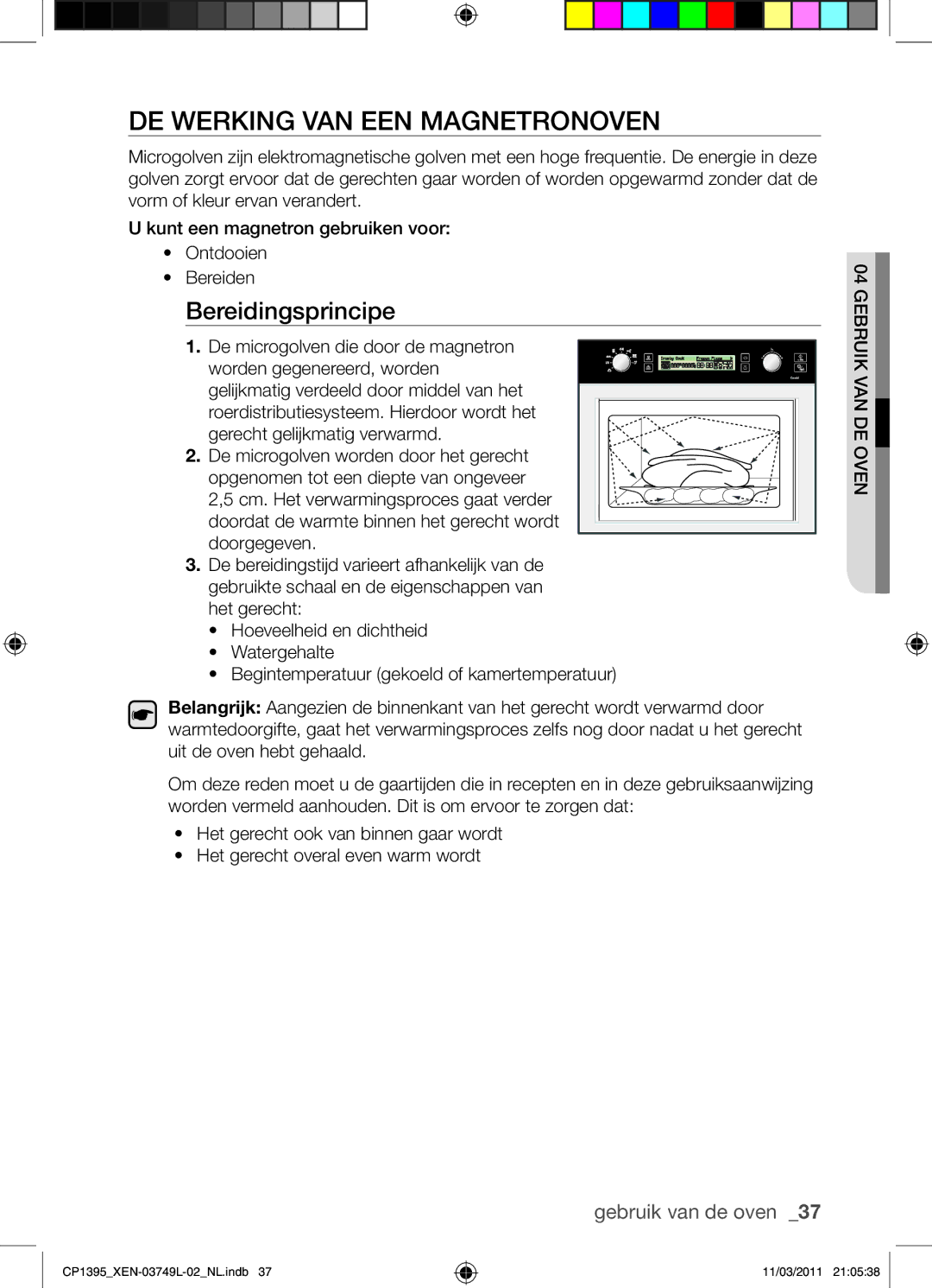 Samsung CP1395-S/XEN manual De werking van een magnetronoven, Bereidingsprincipe 