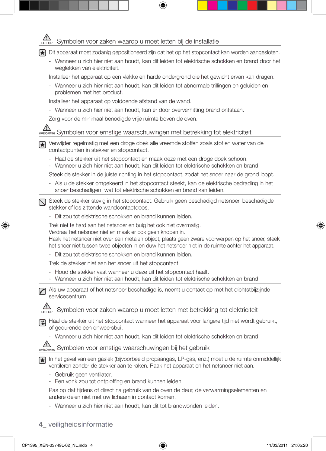 Samsung CP1395-S/XEN manual Veiligheidsinformatie 