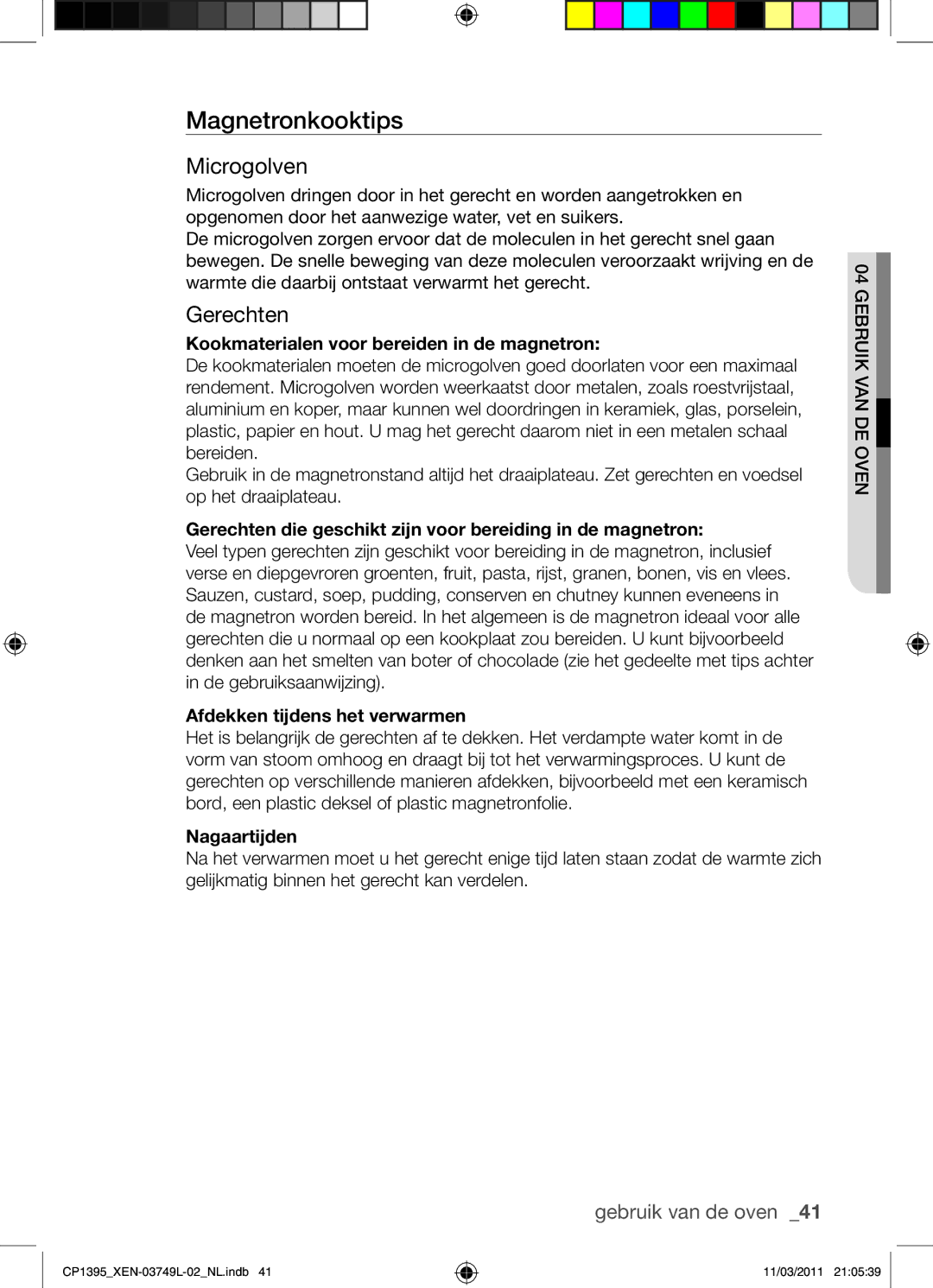 Samsung CP1395-S/XEN manual Magnetronkooktips, Microgolven, Gerechten 