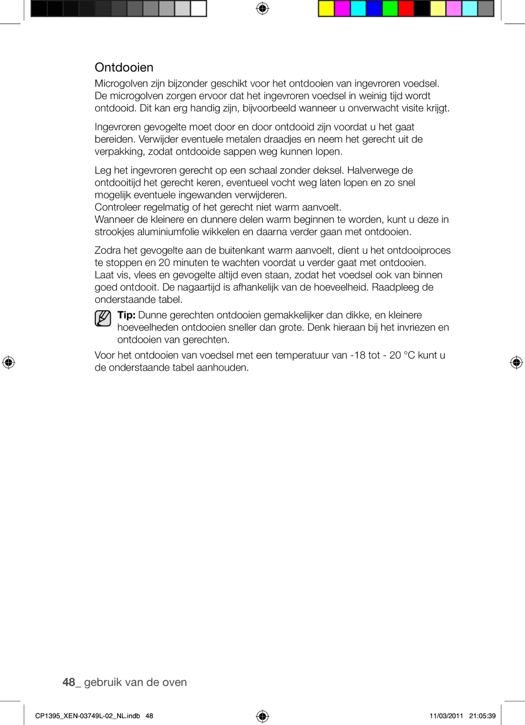 Samsung CP1395-S/XEN manual Ontdooien 