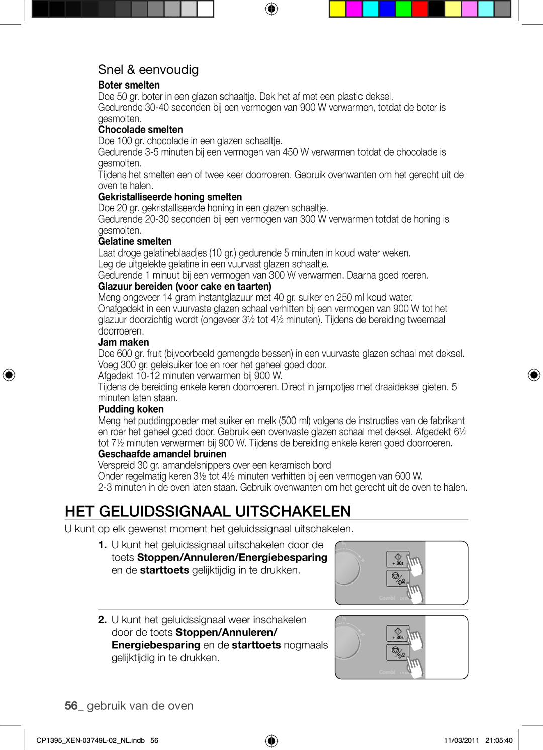 Samsung CP1395-S/XEN manual Het geluidssignaal uitschakelen, Snel & eenvoudig 