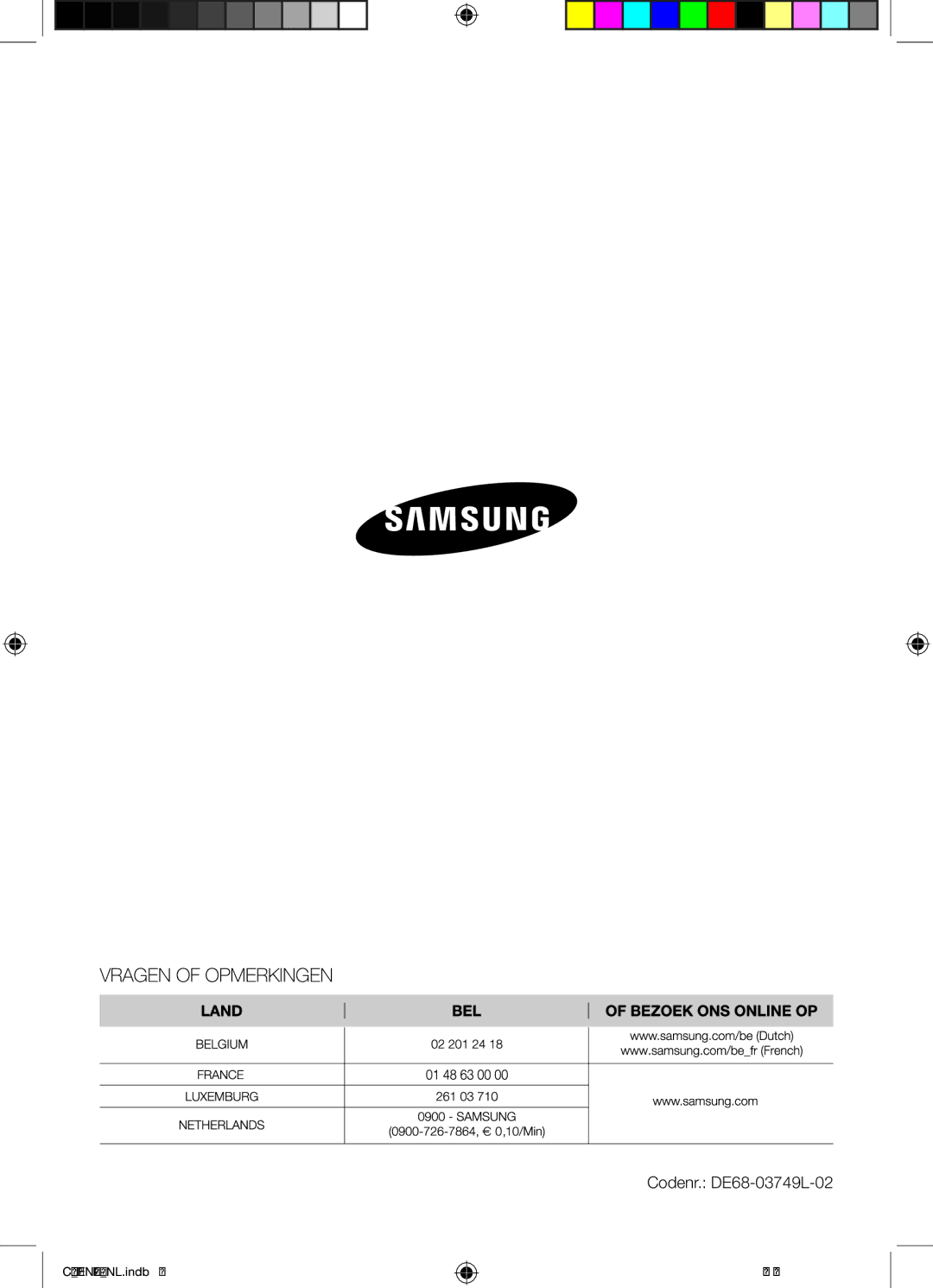 Samsung CP1395-S/XEN manual Codenr. DE68-03749L-02 