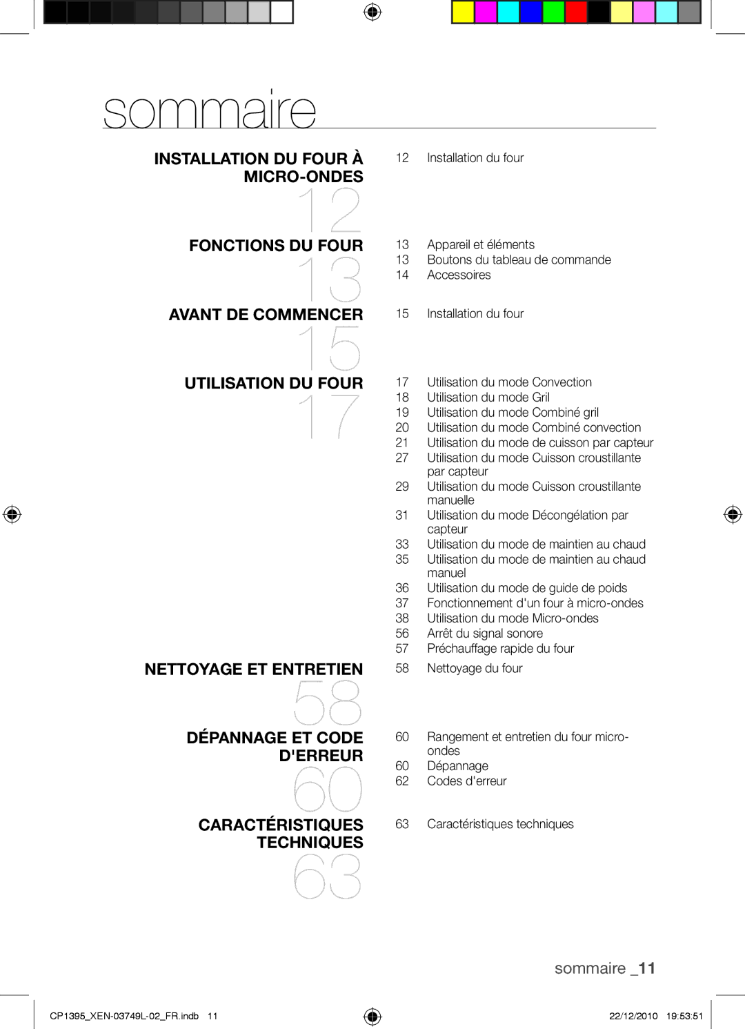 Samsung CP1395-S/XEN manual Sommaire 