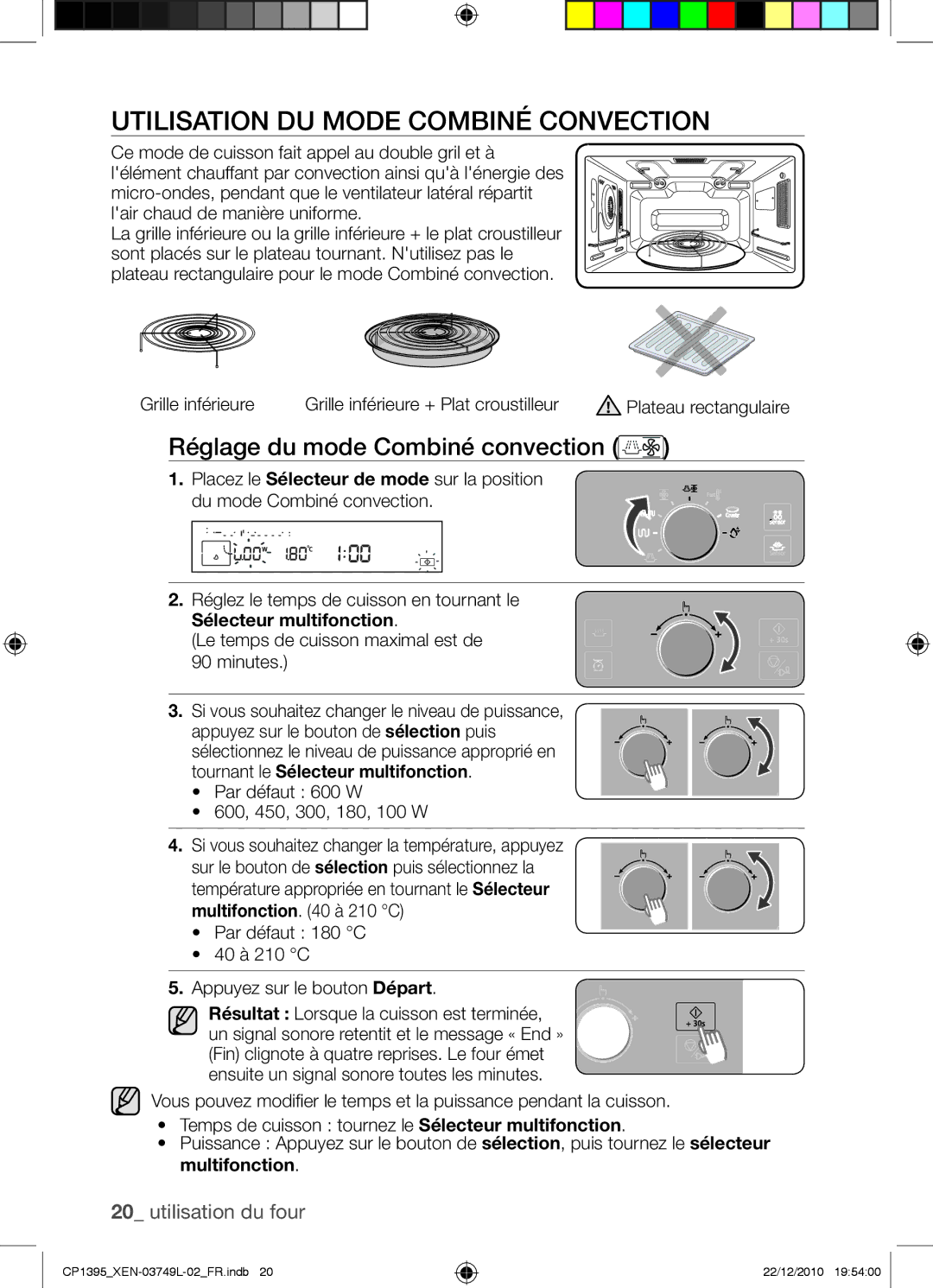 Samsung CP1395-S/XEN manual Utilisation du mode Combiné convection, Réglage du mode Combiné convection 