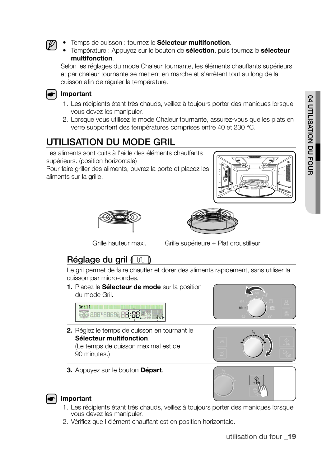 Samsung CP1395E-S/XEF manual Utilisation du mode Gril, Réglage du gril 