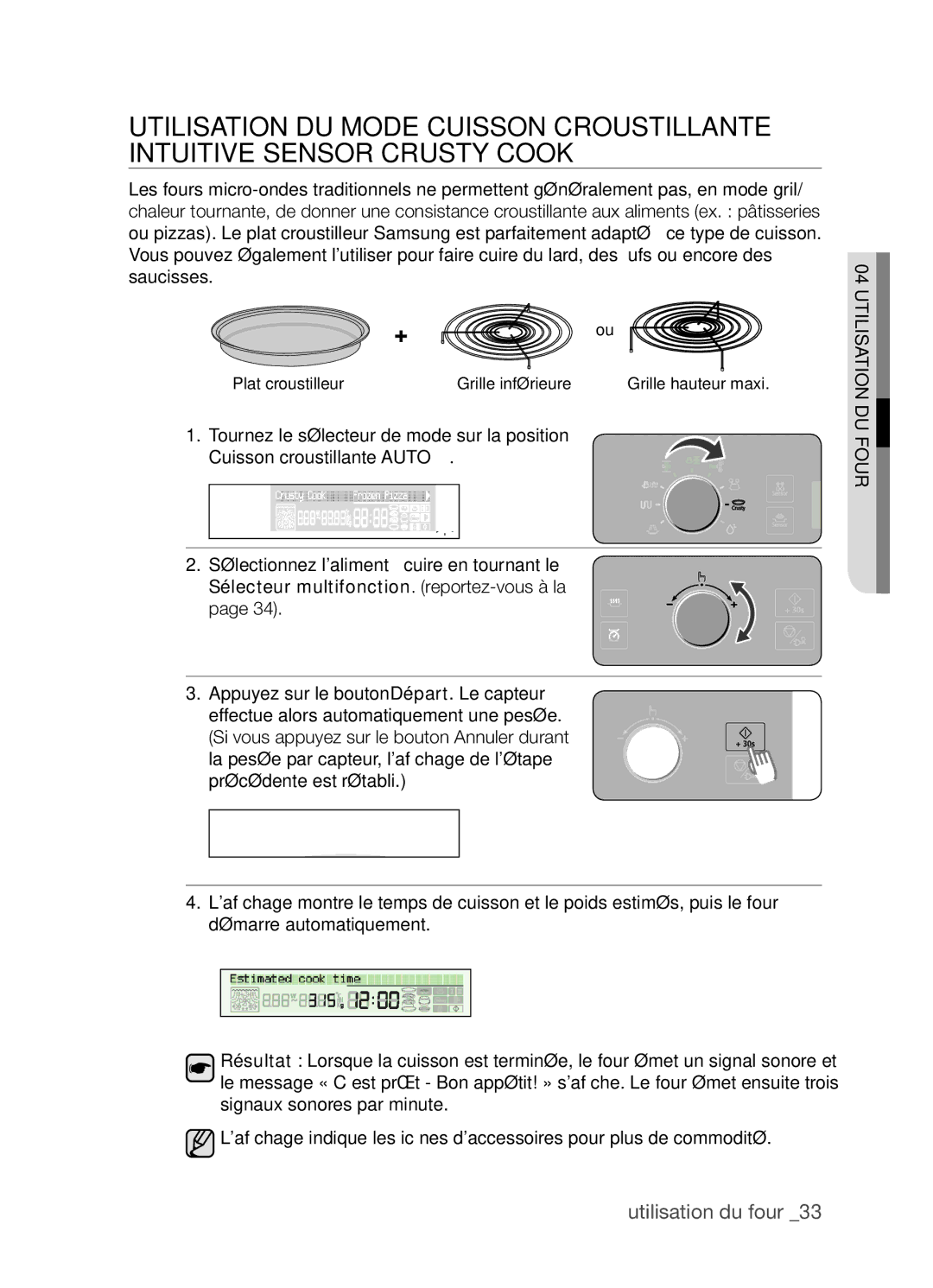 Samsung CP1395E-S/XEF manual Cuisson croustillante Auto, Sélecteur multifonction. reportez-vous à la 