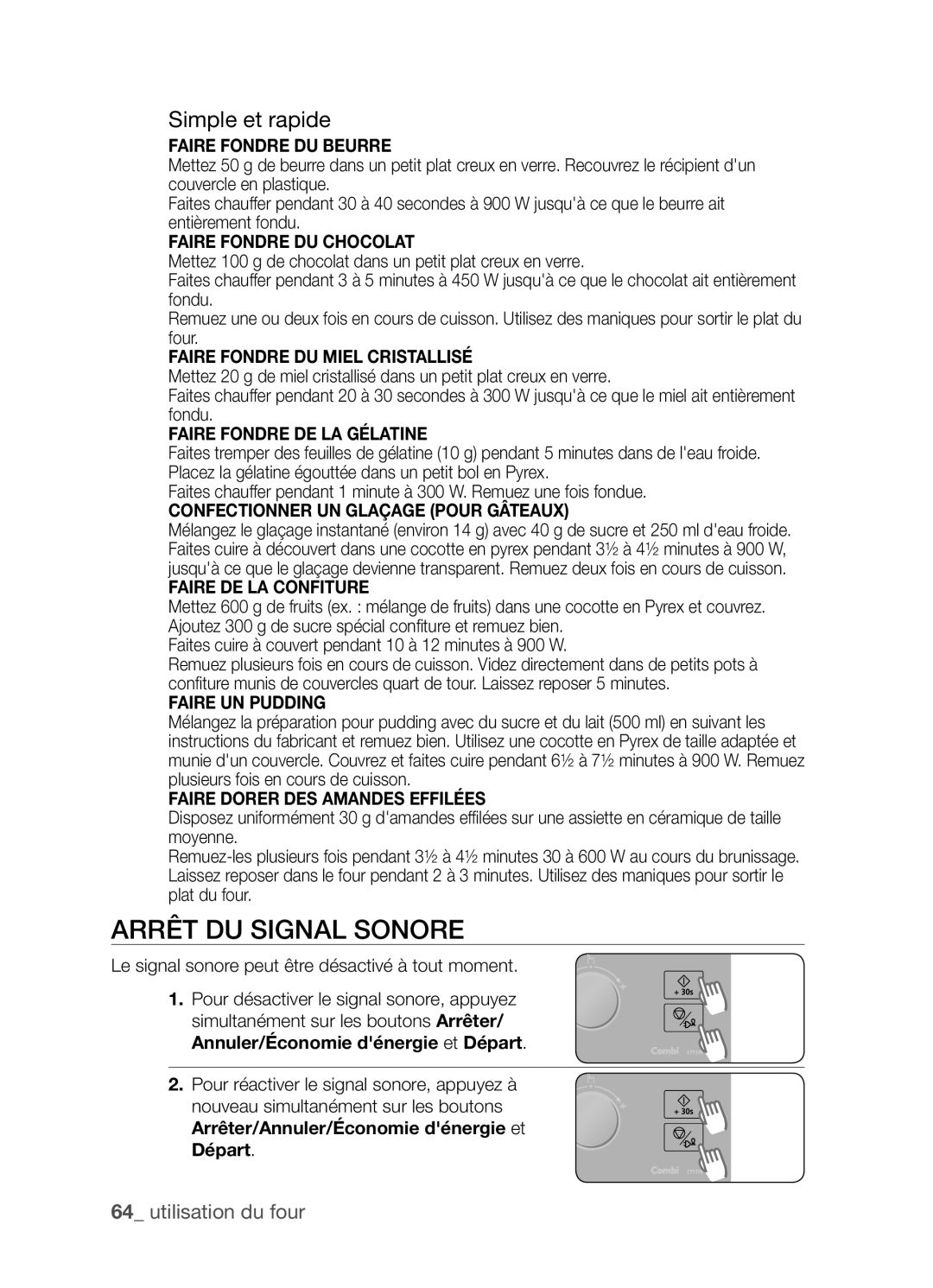 Samsung CP1395E-S/XEF manual Arrêt du signal sonore, Simple et rapide 