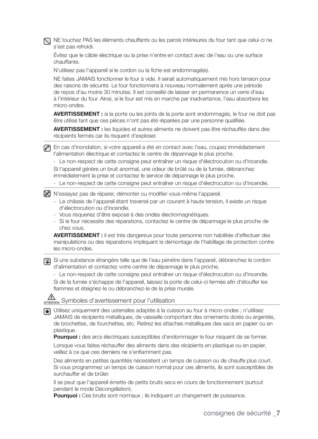 Samsung CP1395E-S/XEF manual Consignes de sécurité 