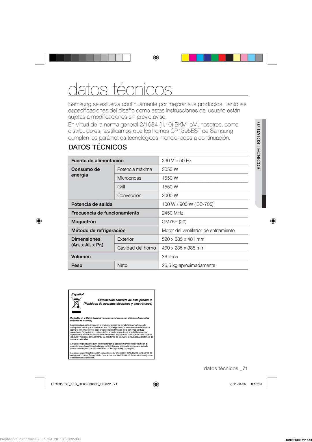 Samsung CP1395EST/XEC manual 