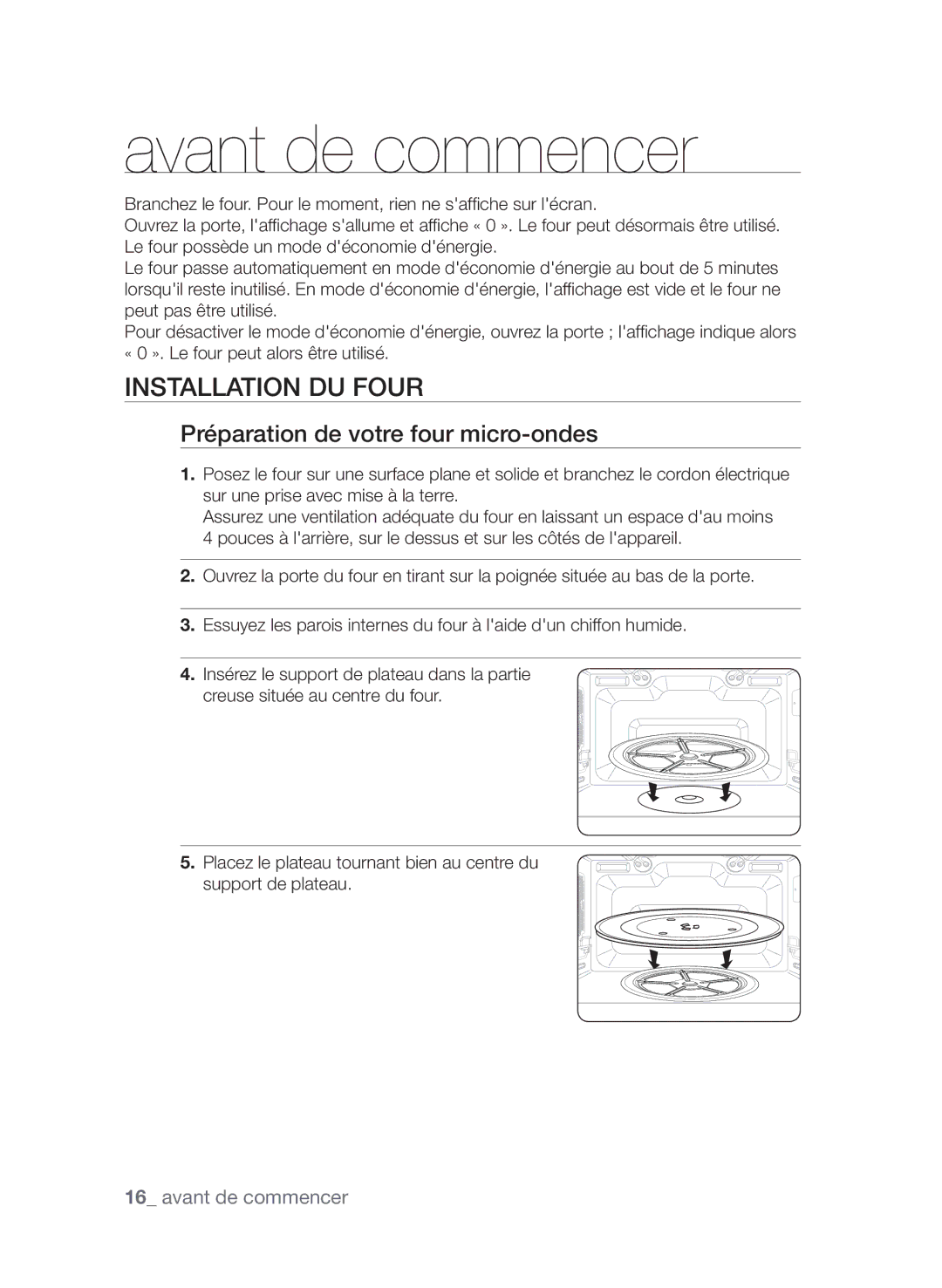 Samsung CP1395EST/XEF manual Avant de commencer, Préparation de votre four micro-ondes 