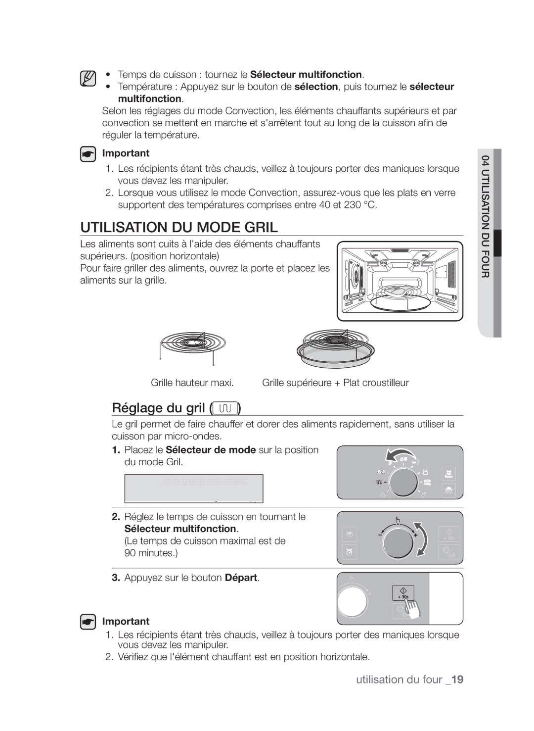 Samsung CP1395EST/XEF manual Utilisation du mode Gril, Réglage du gril 