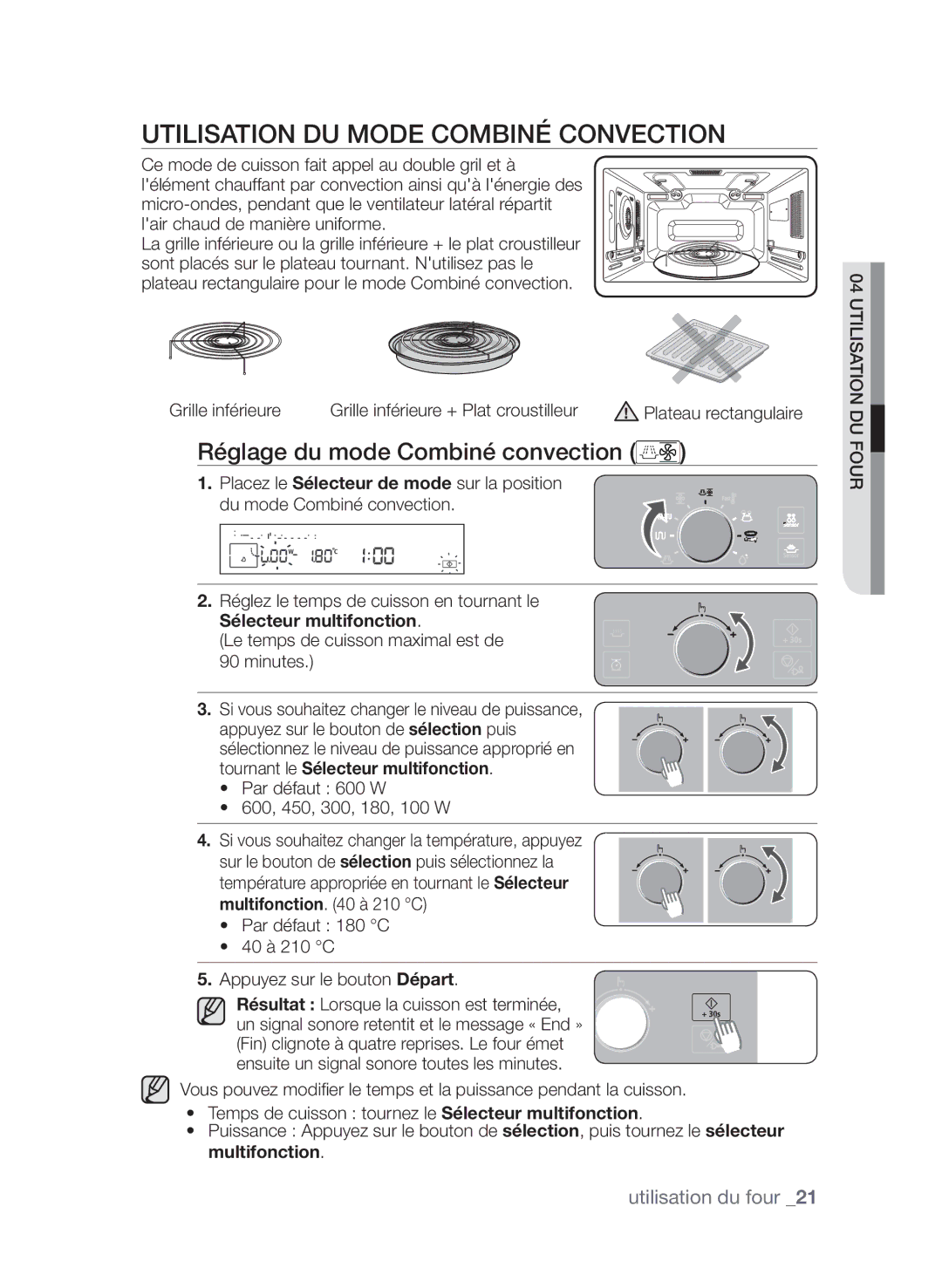 Samsung CP1395EST/XEF manual Utilisation du mode Combiné convection, Réglage du mode Combiné convection 