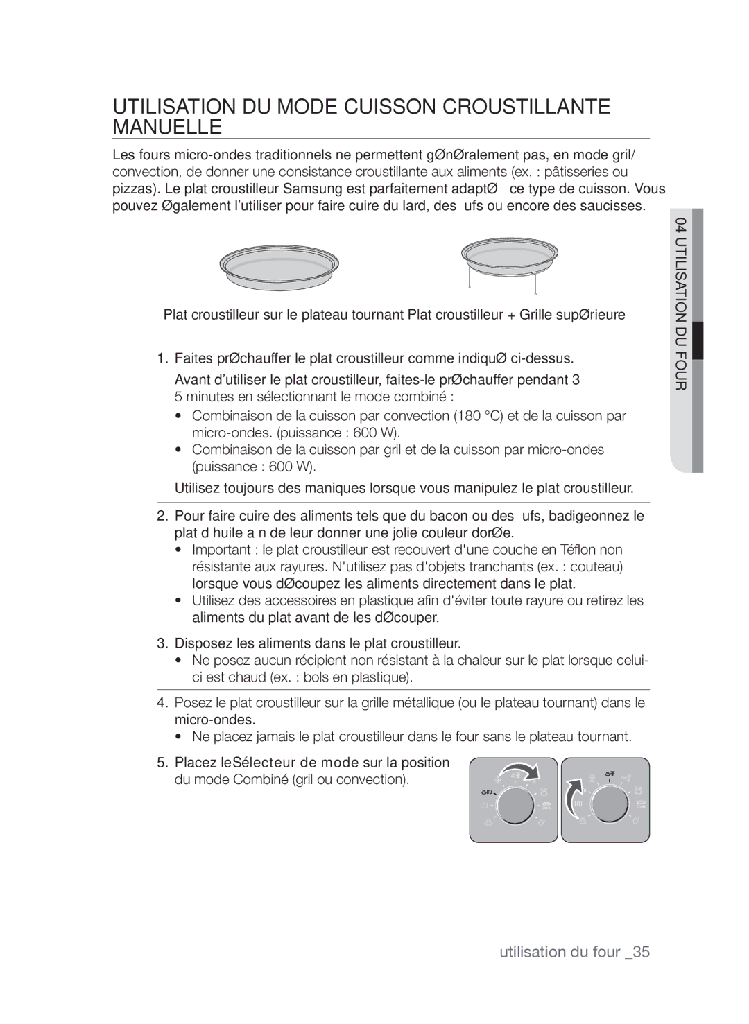 Samsung CP1395EST/XEF manual Utilisation du mode Cuisson croustillante manuelle 