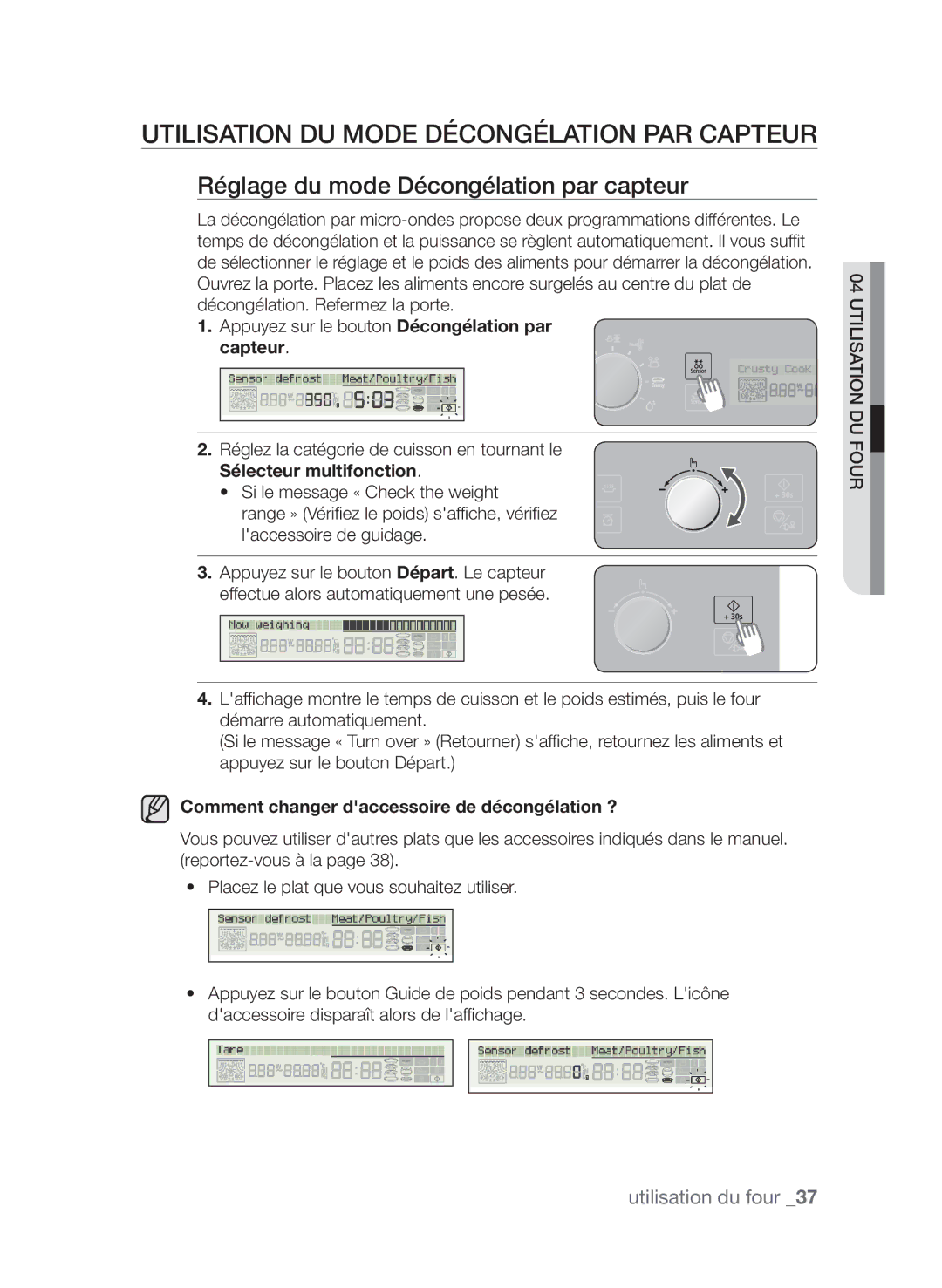 Samsung CP1395EST/XEF Utilisation du mode Décongélation par capteur, Réglage du mode Décongélation par capteur, Capteur 