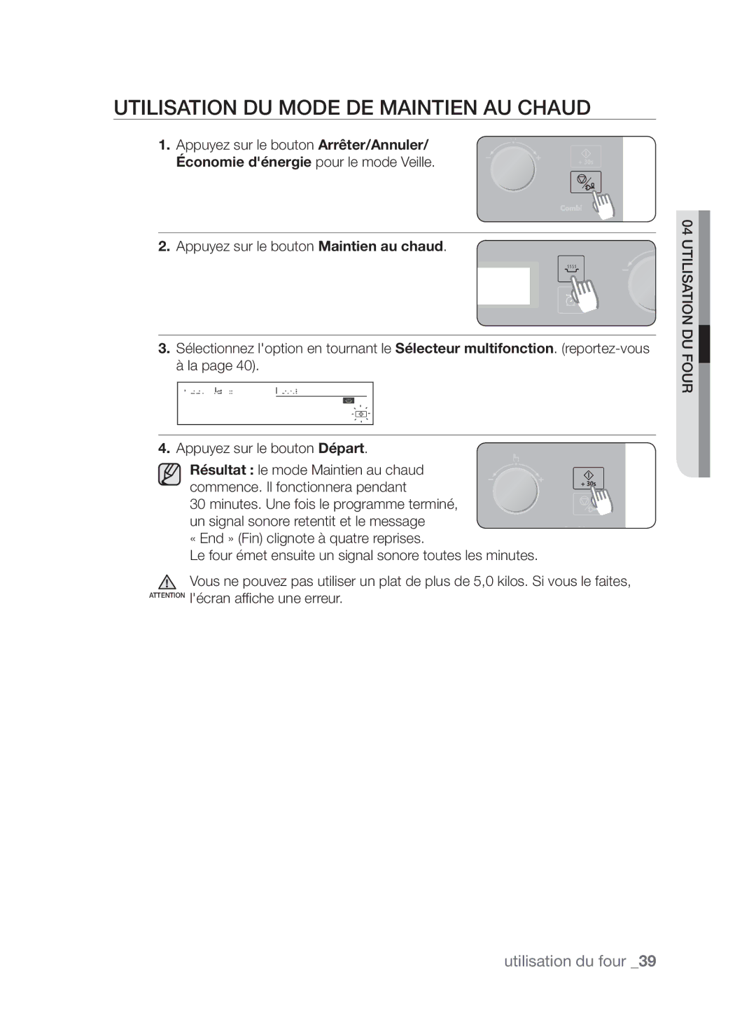 Samsung CP1395EST/XEF manual Utilisation du mode de maintien au chaud 