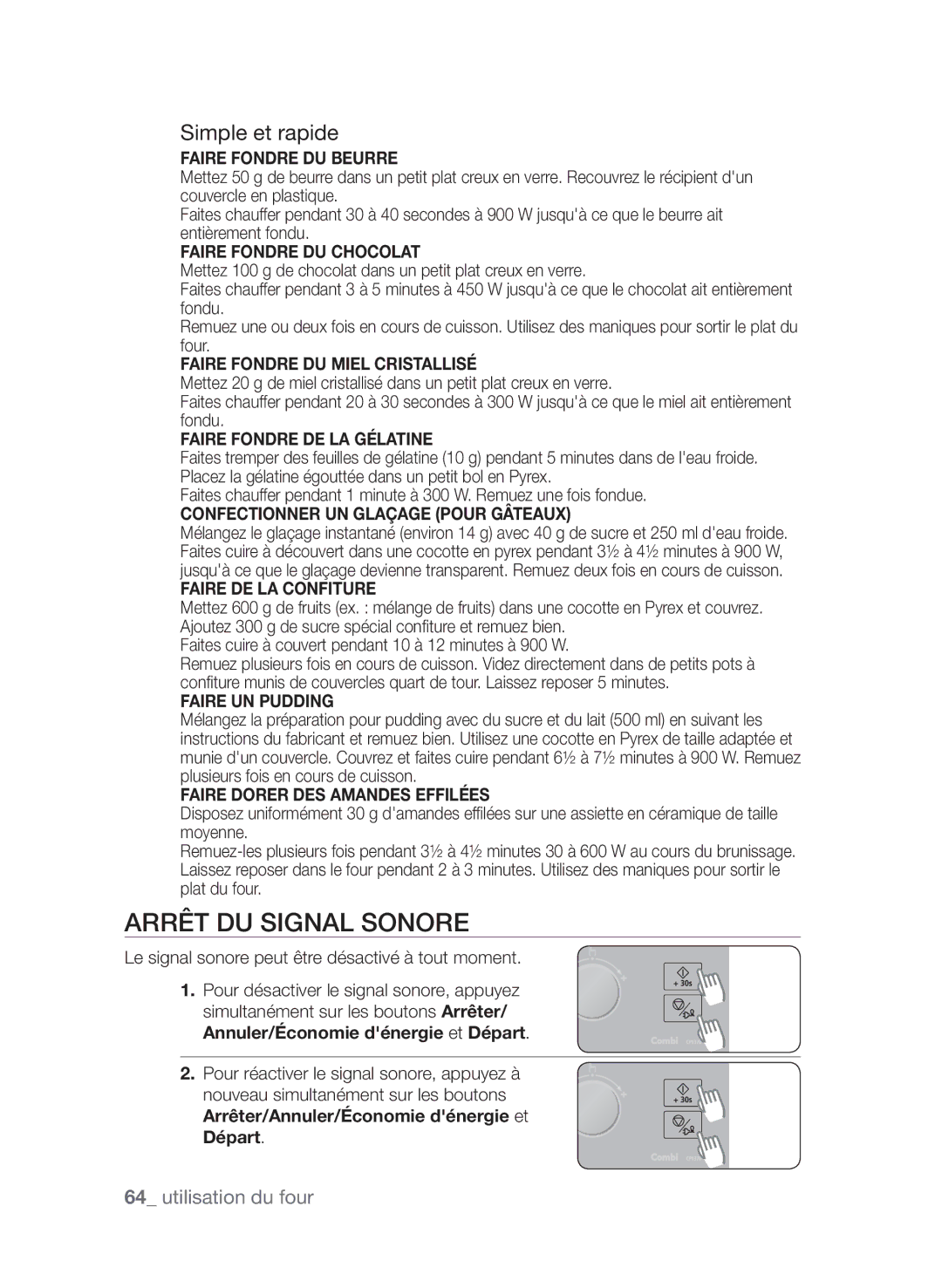 Samsung CP1395EST/XEF manual Arrêt du signal sonore, Simple et rapide 