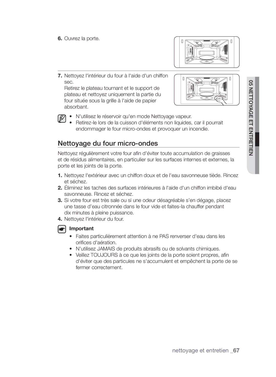 Samsung CP1395EST/XEF manual Nettoyage du four micro-ondes 