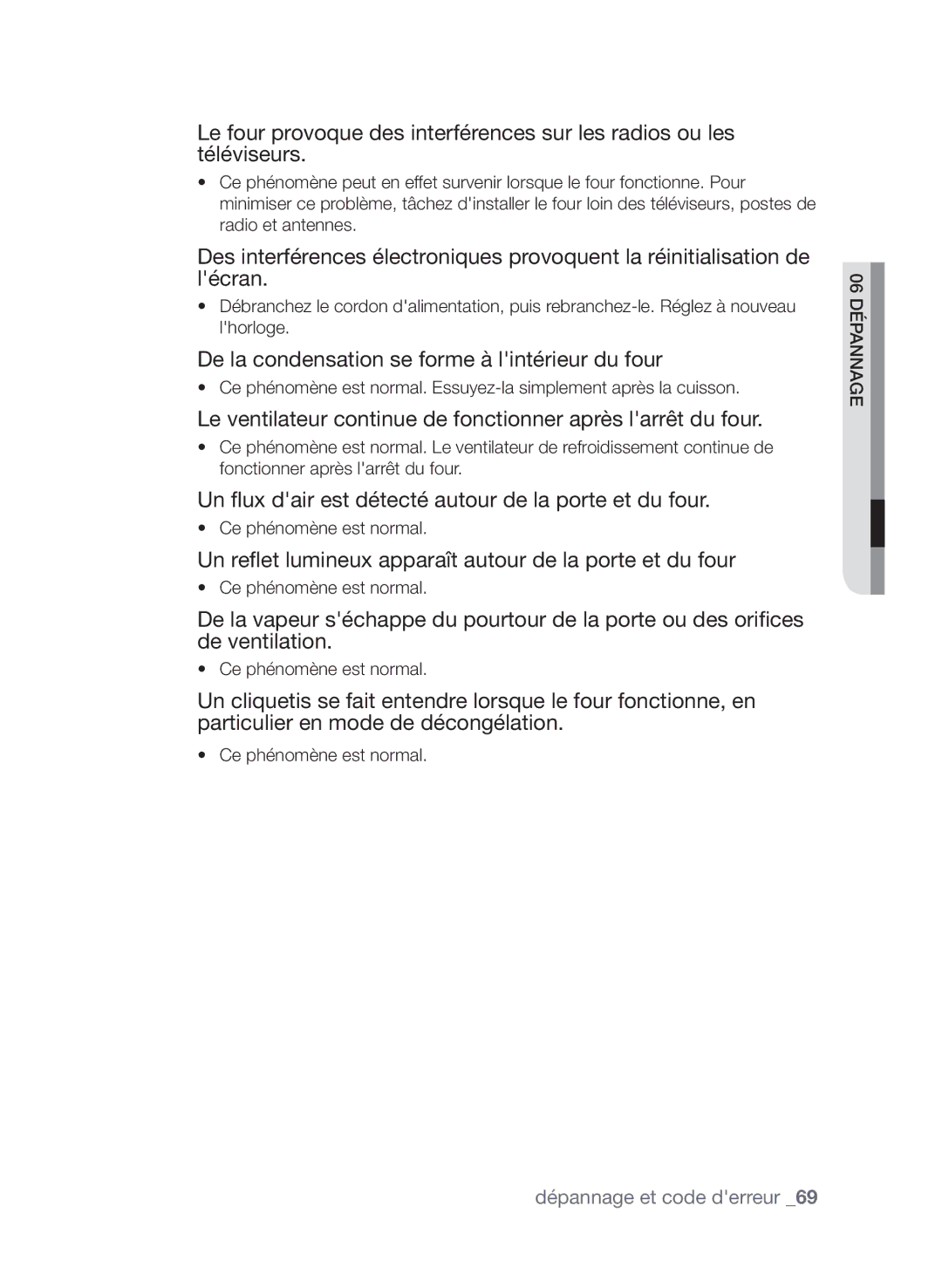 Samsung CP1395EST/XEF manual De la condensation se forme à lintérieur du four 