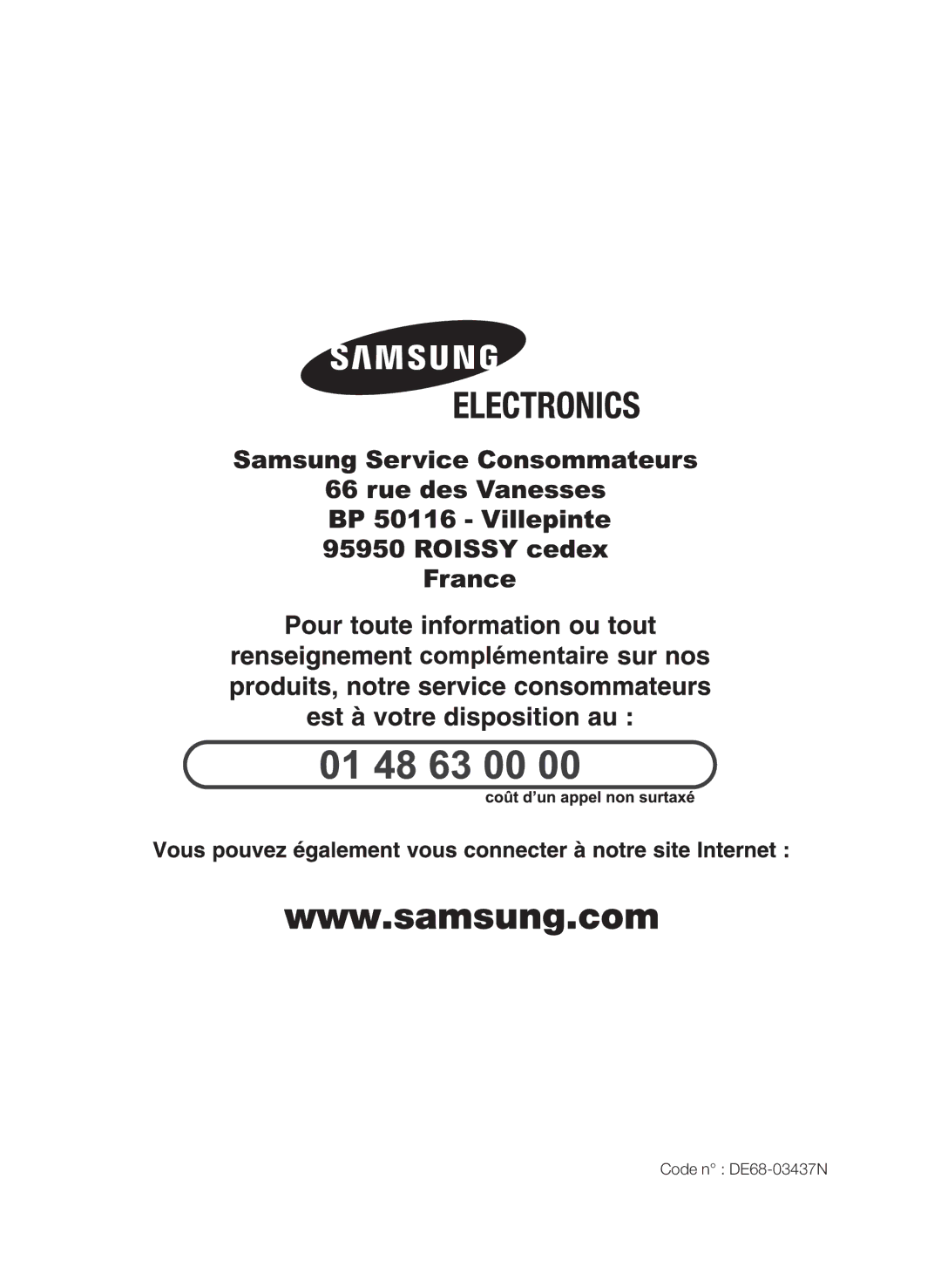 Samsung CP1395EST/XEF manual Code n DE68-03437N 