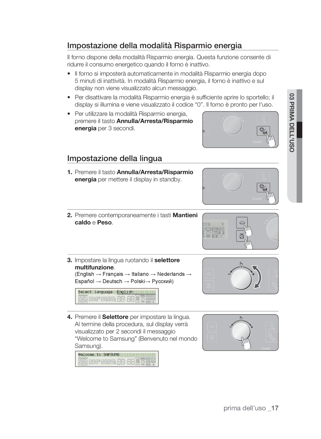 Samsung CP1395E-B/XET manual Impostazione della modalità Risparmio energia, Impostazione della lingua, Multifunzione 