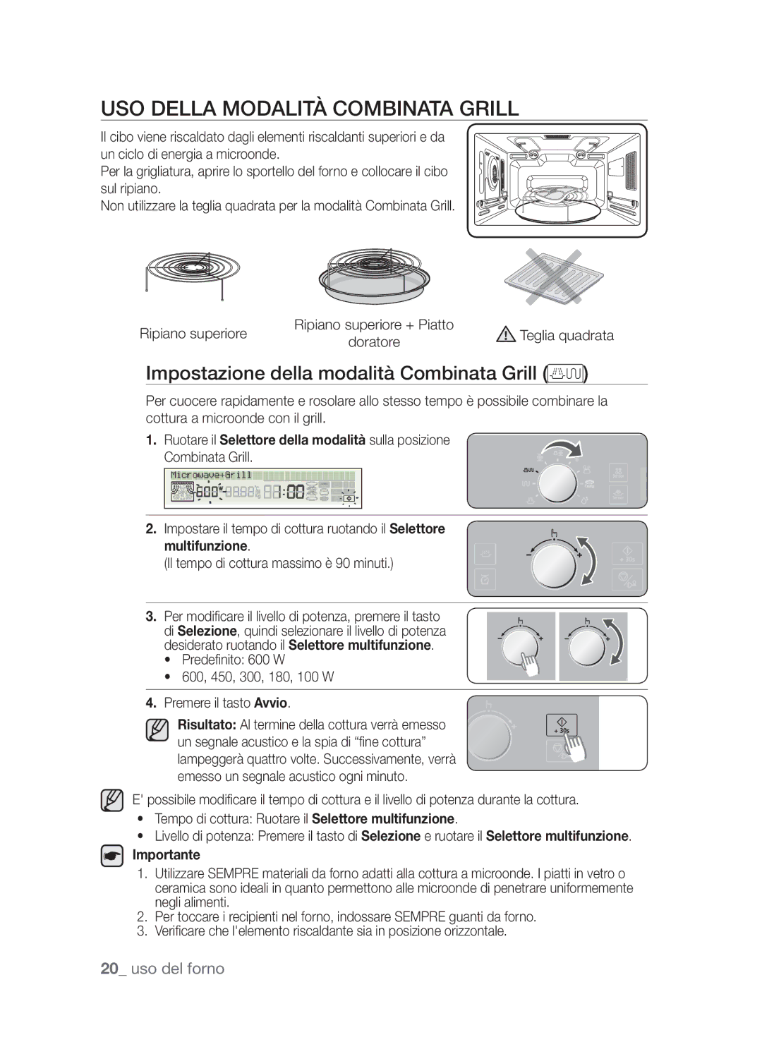 Samsung CP1395E-B/XET, CP1395EST/XET manual Uso della modalità Combinata Grill, Impostazione della modalità Combinata Grill 