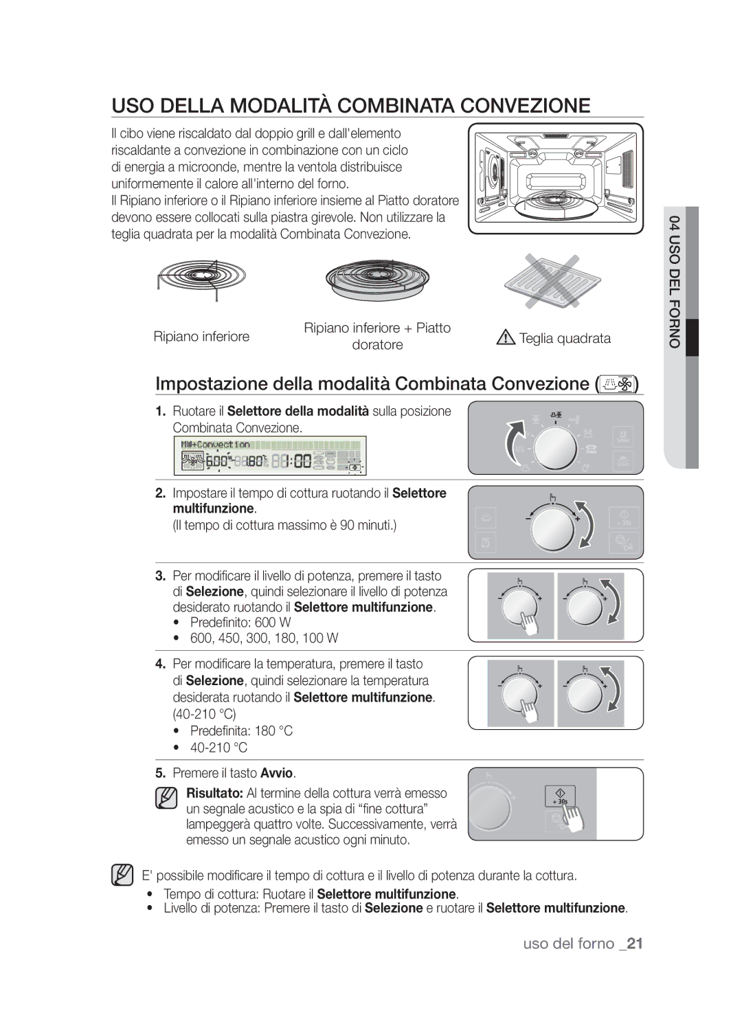 Samsung CP1395EST/XET manual Uso della modalità Combinata Convezione, Impostazione della modalità Combinata Convezione 