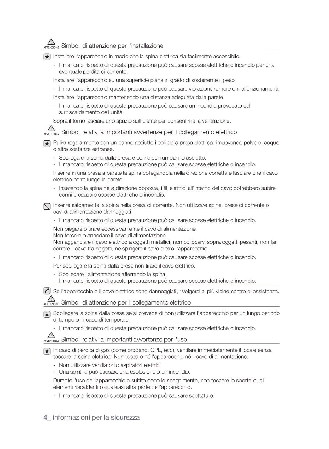 Samsung CP1395E-S/XET, CP1395EST/XET, CP1395E-B/XET manual Attenzione Simboli di attenzione per linstallazione 