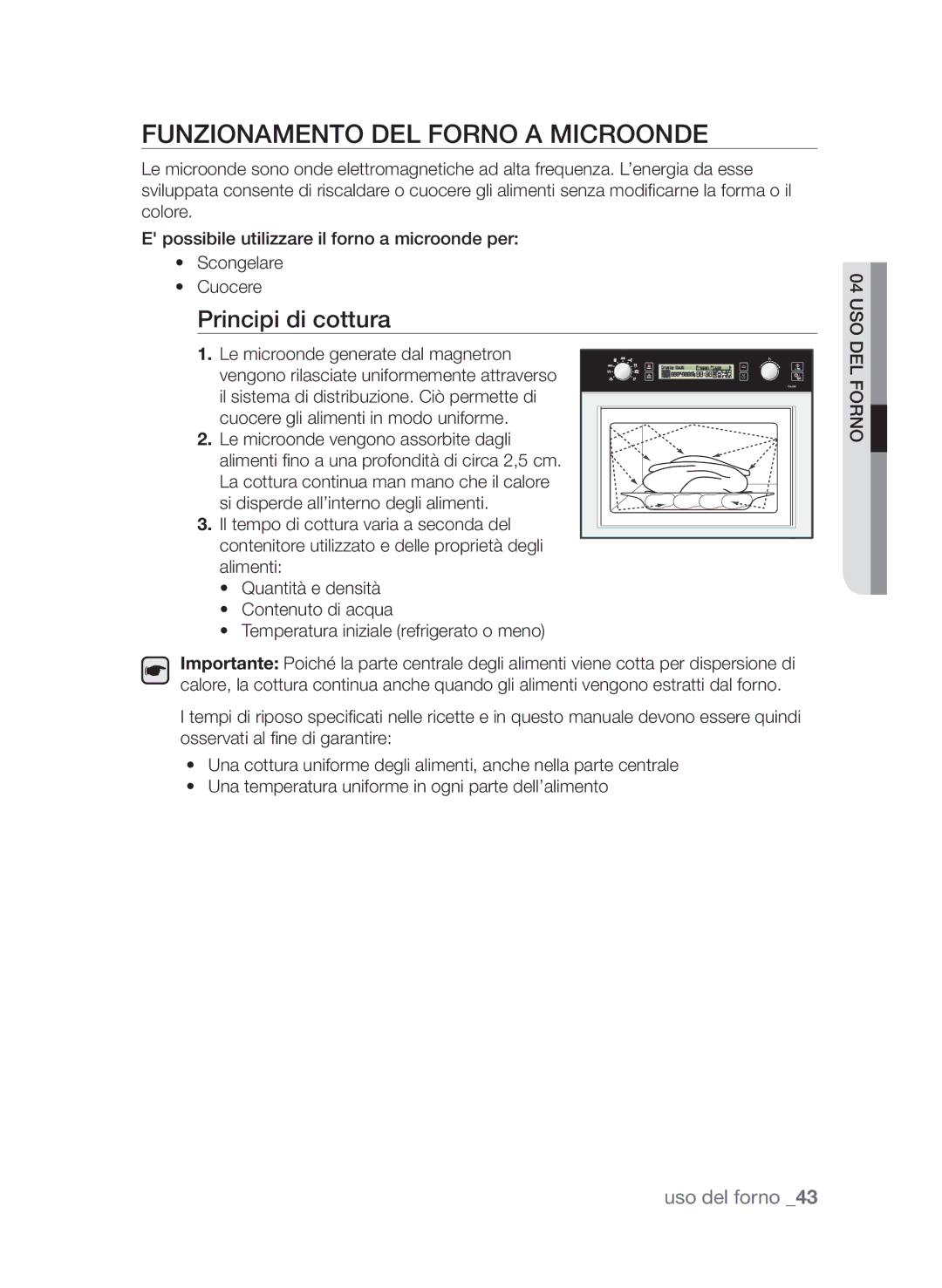 Samsung CP1395E-S/XET manual Funzionamento del forno a microonde, Principi di cottura, Le microonde generate dal magnetron 