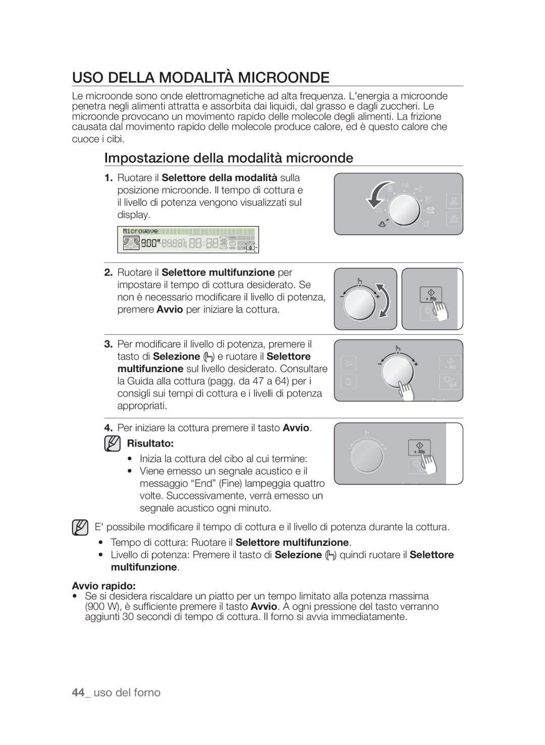 Samsung CP1395E-B/XET manual Uso della modalità Microonde, Impostazione della modalità microonde, Risultato, Avvio rapido 