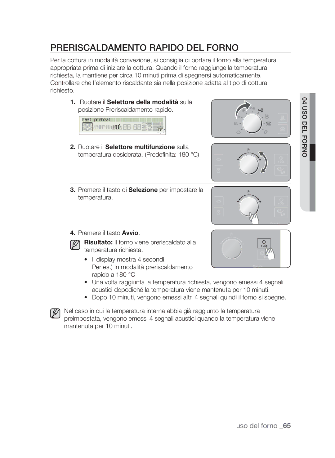 Samsung CP1395E-B/XET, CP1395EST/XET, CP1395E-S/XET manual Preriscaldamento rapido del forno 