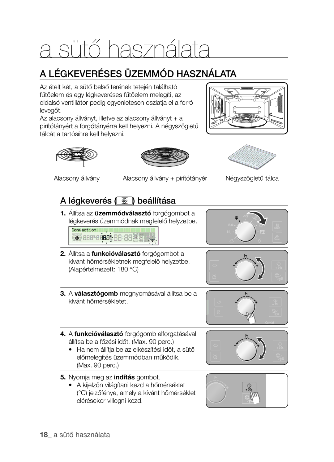 Samsung CP1395EST/XET, CP1395EST/XEO manual Légkeveréses üzemmód használata, Légkeverés beállítása, 18 a sütő használata 