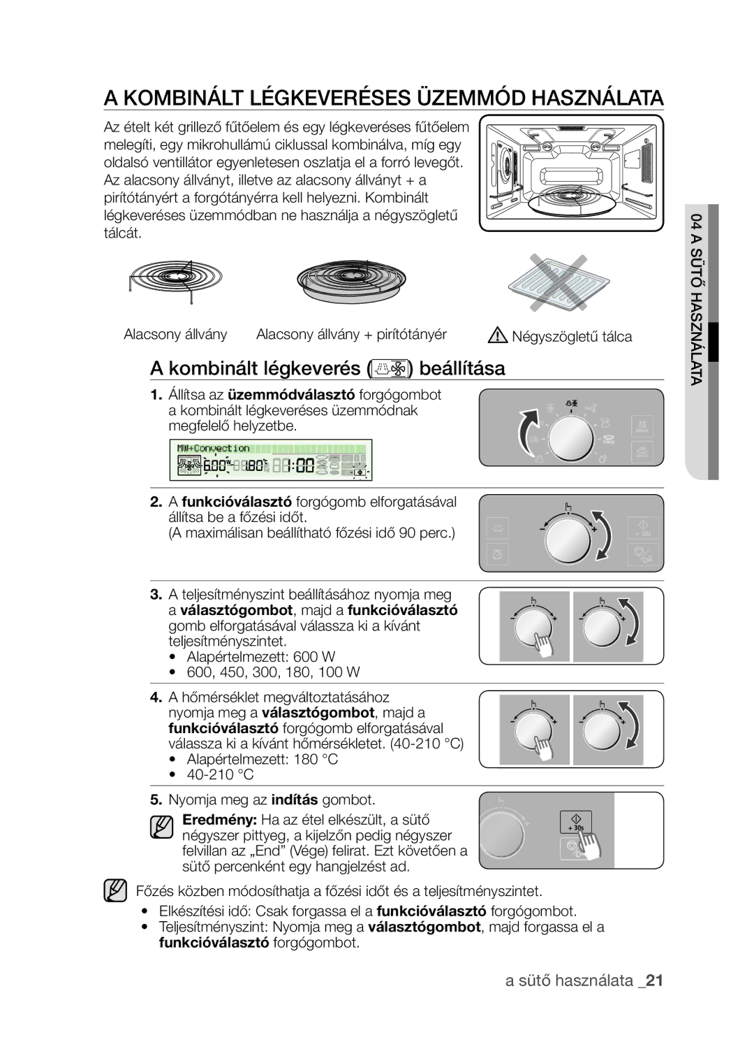 Samsung CP1395EST/XEO, CP1395EST/XET manual Kombinált légkeveréses üzemmód használata, Kombinált légkeverés beállítása 