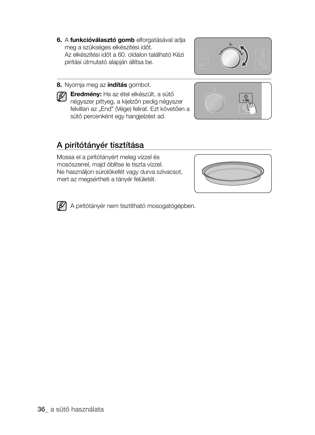 Samsung CP1395EST/XET, CP1395EST/XEO manual Pirítótányér tisztítása, 36 a sütő használata 