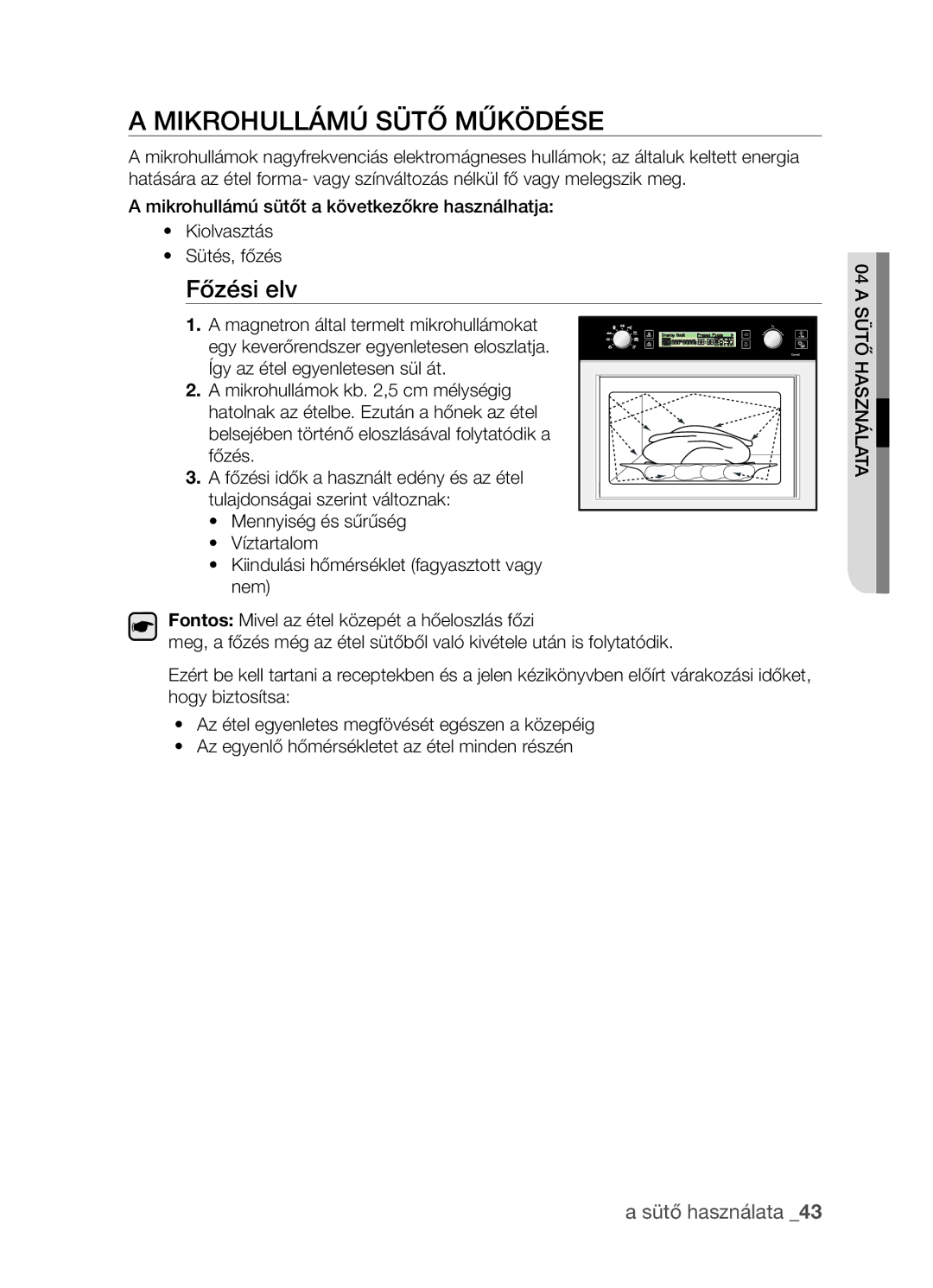 Samsung CP1395EST/XEO, CP1395EST/XET manual Mikrohullámú sütő működése, Főzési elv 